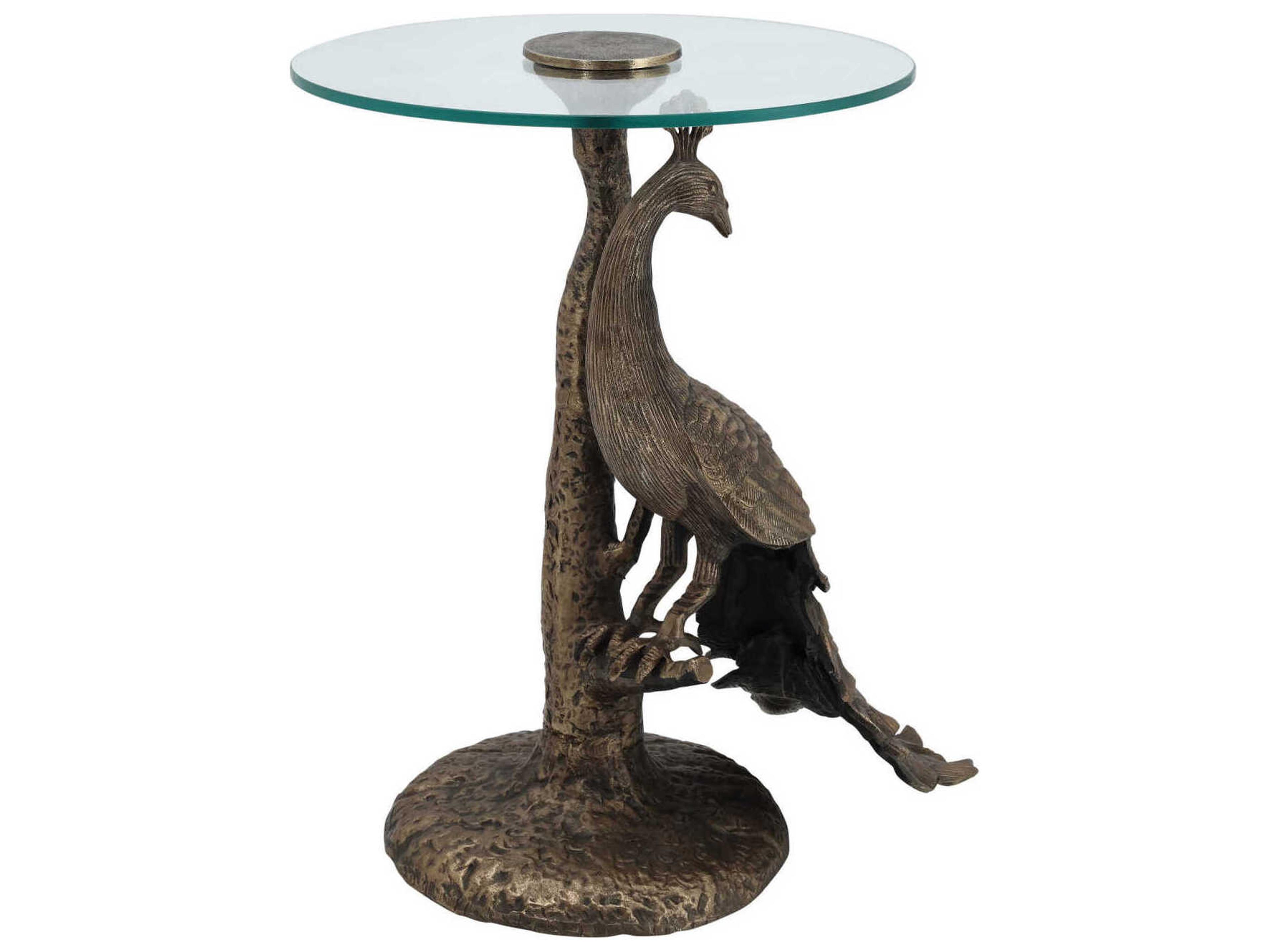 Currey & Company Paonne Round Glass Antique Gold Clear End Table