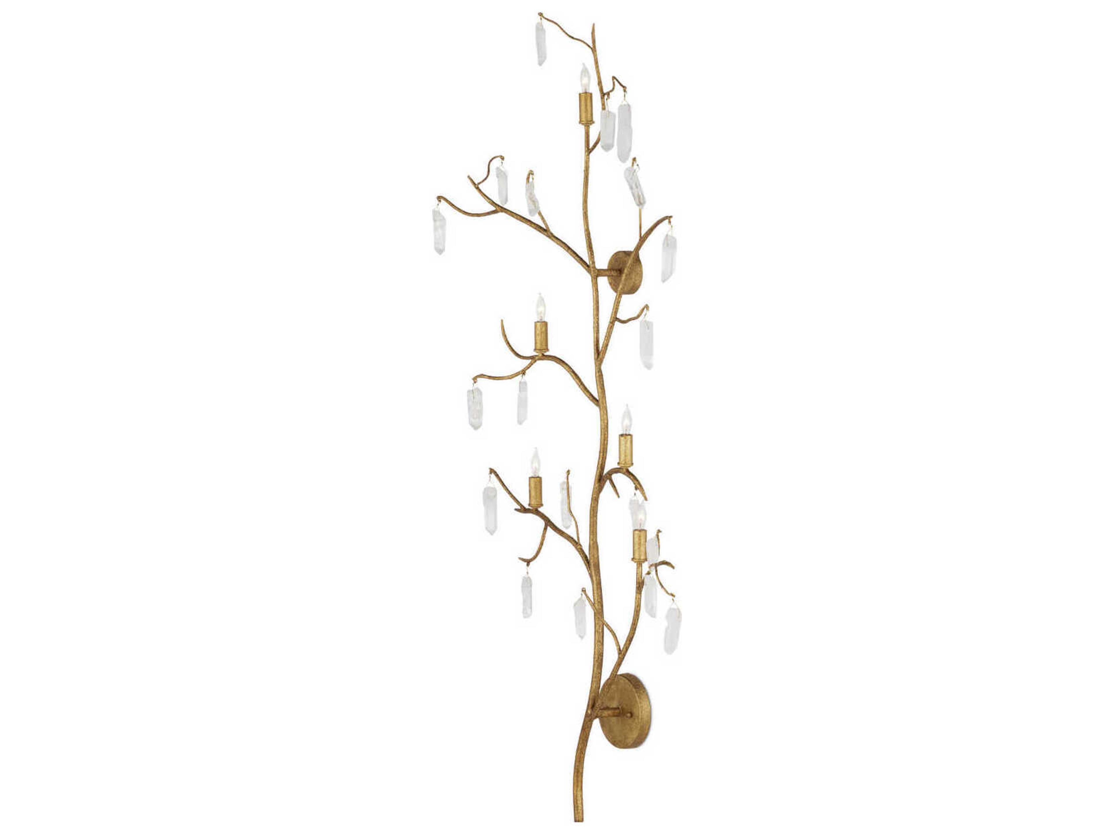 Currey & Company Forest 5-Light Washed Lucerne Gold natural Crystal Wall Sconce