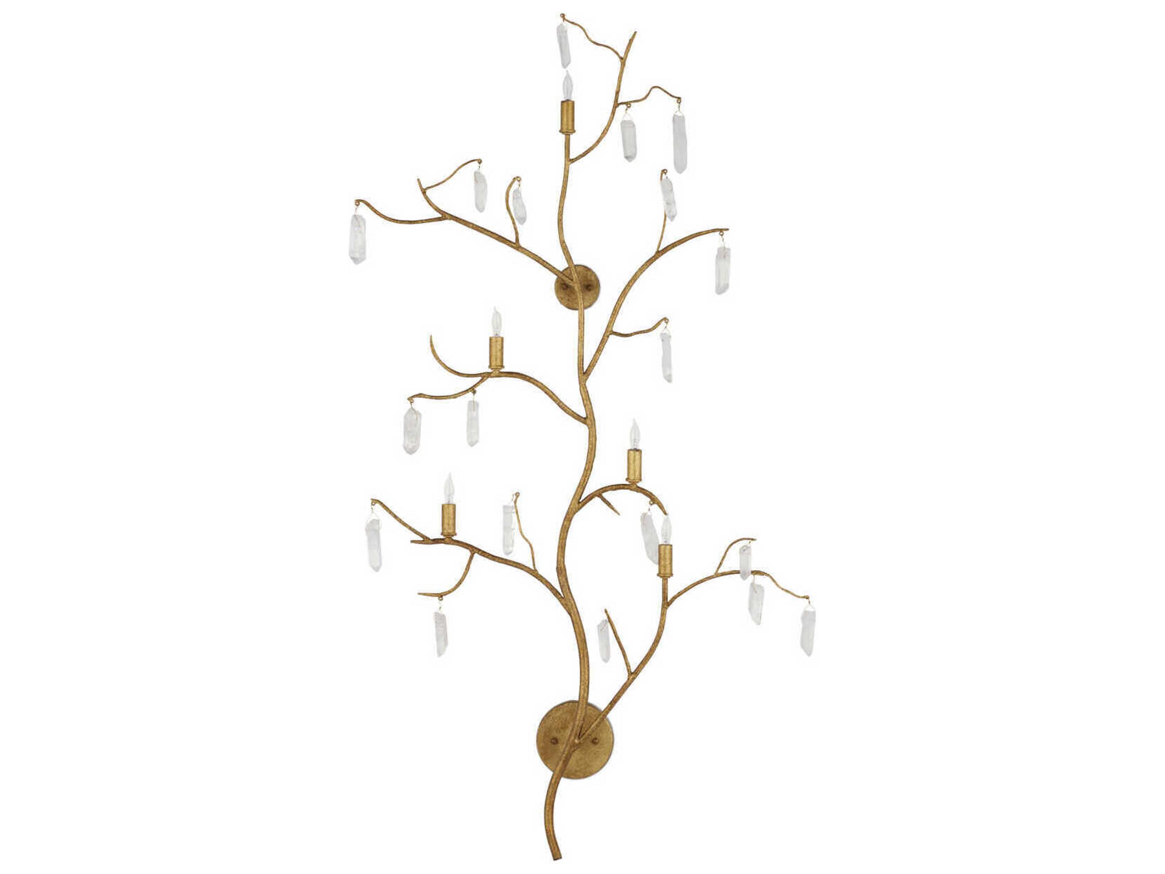 Currey & Company Forest 5-Light Washed Lucerne Gold natural Crystal Wall Sconce