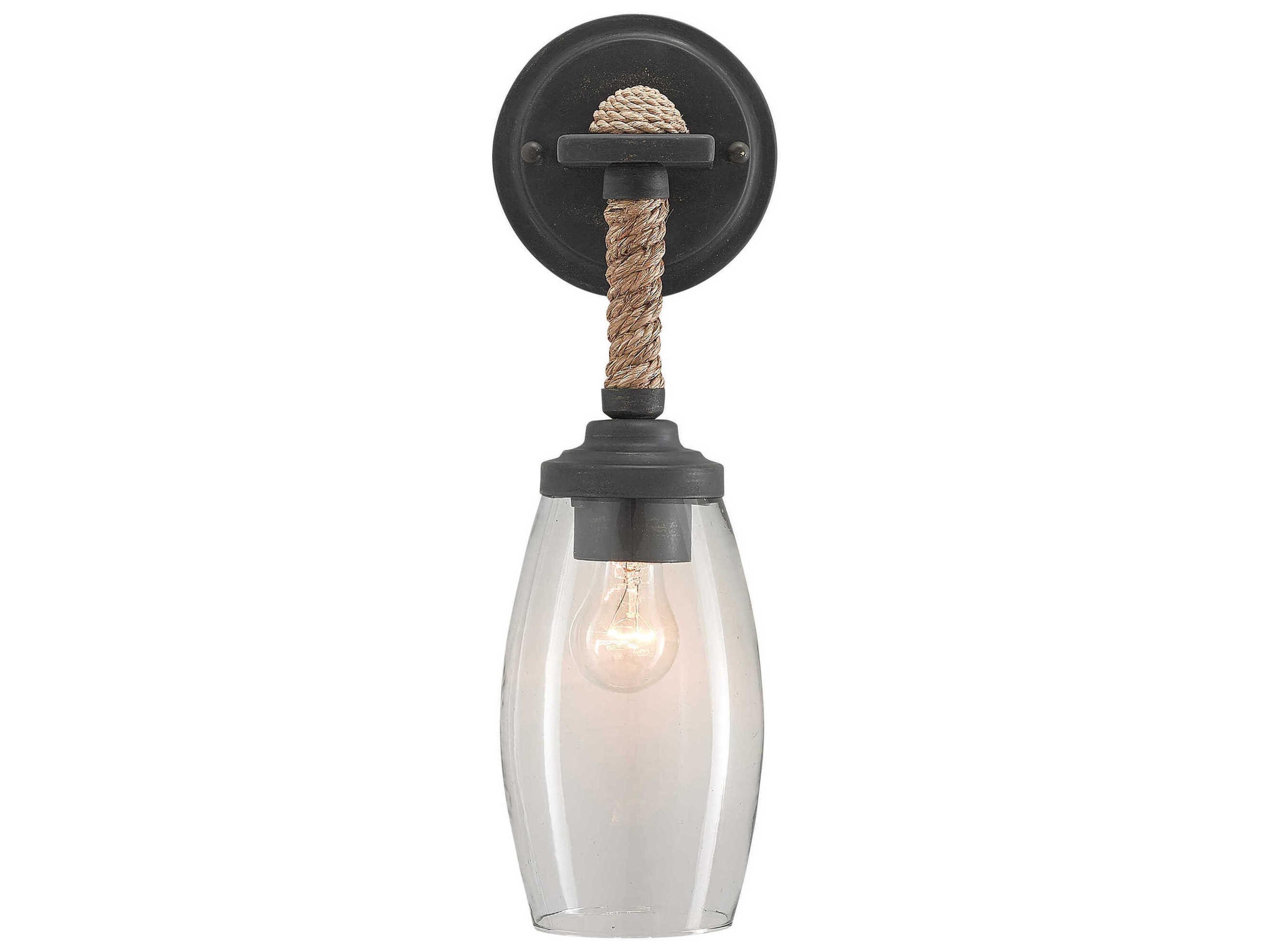 Currey & Company Hightider French Black Natural Brown Glass Wall Sconce