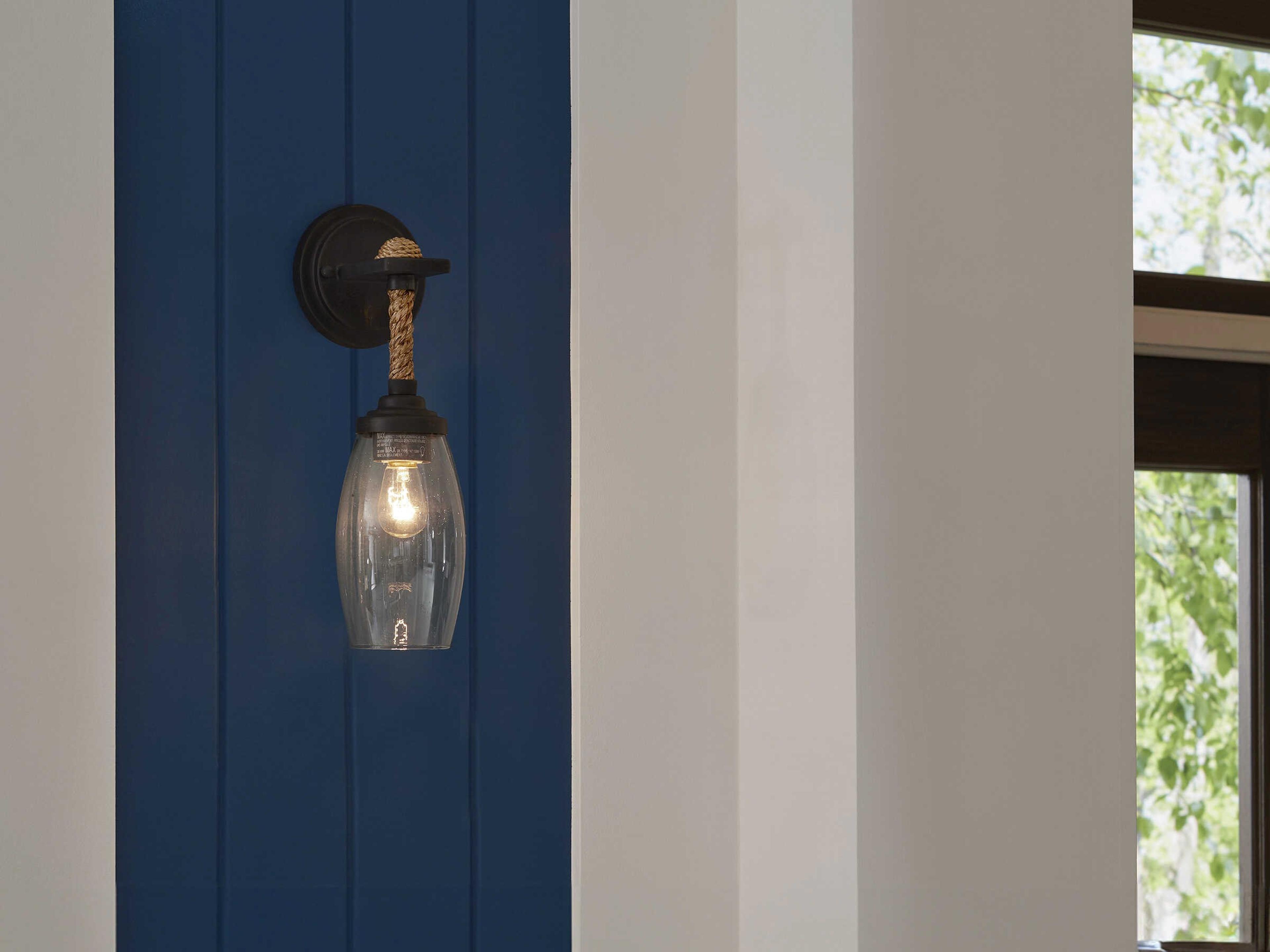 Currey & Company Hightider French Black Natural Brown Glass Wall Sconce