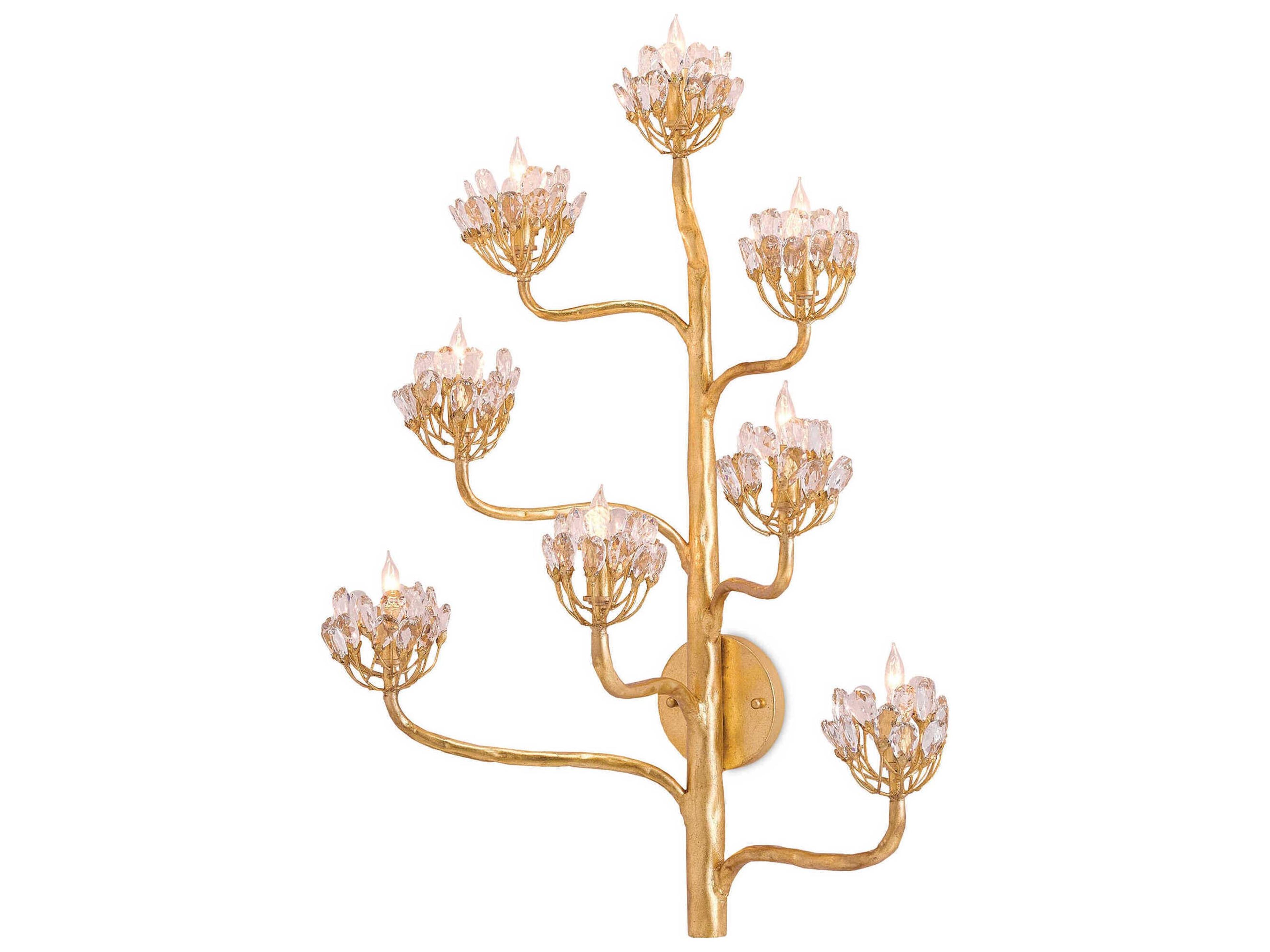 Currey & Company Agave Americana Dark Contemporary Gold Leaf Crystal Wall Sconce