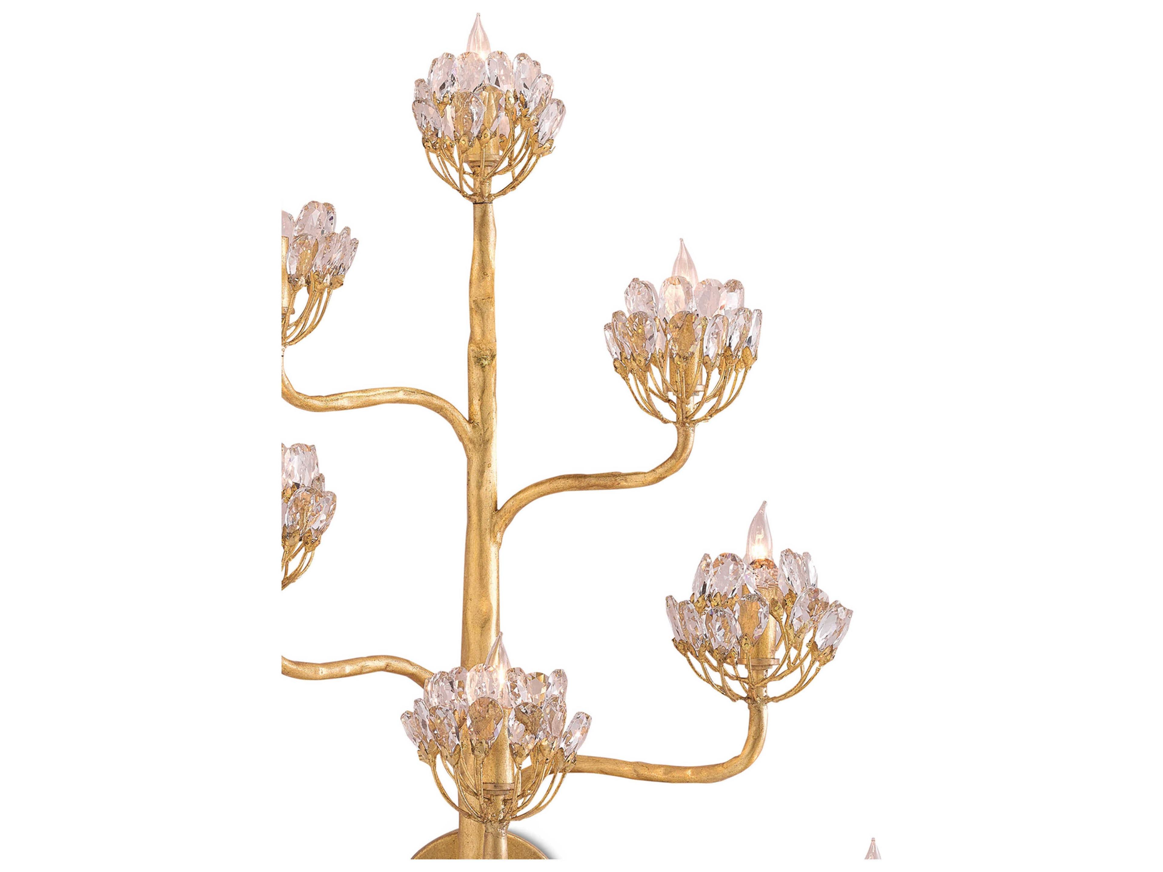 Currey & Company Agave Americana Dark Contemporary Gold Leaf Crystal Wall Sconce