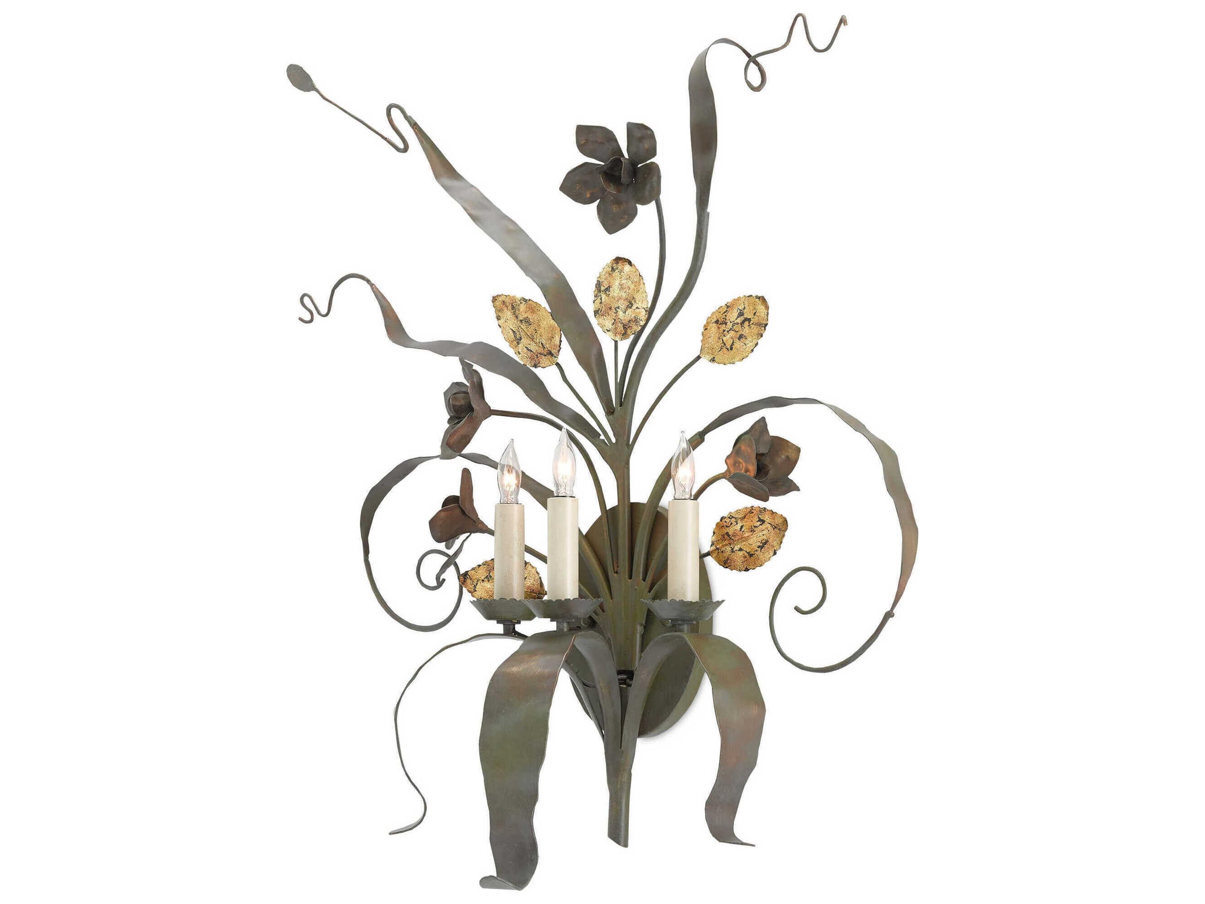 Currey & Company Bunny Williams 3-Light Verdigris Antique Gold Leaf