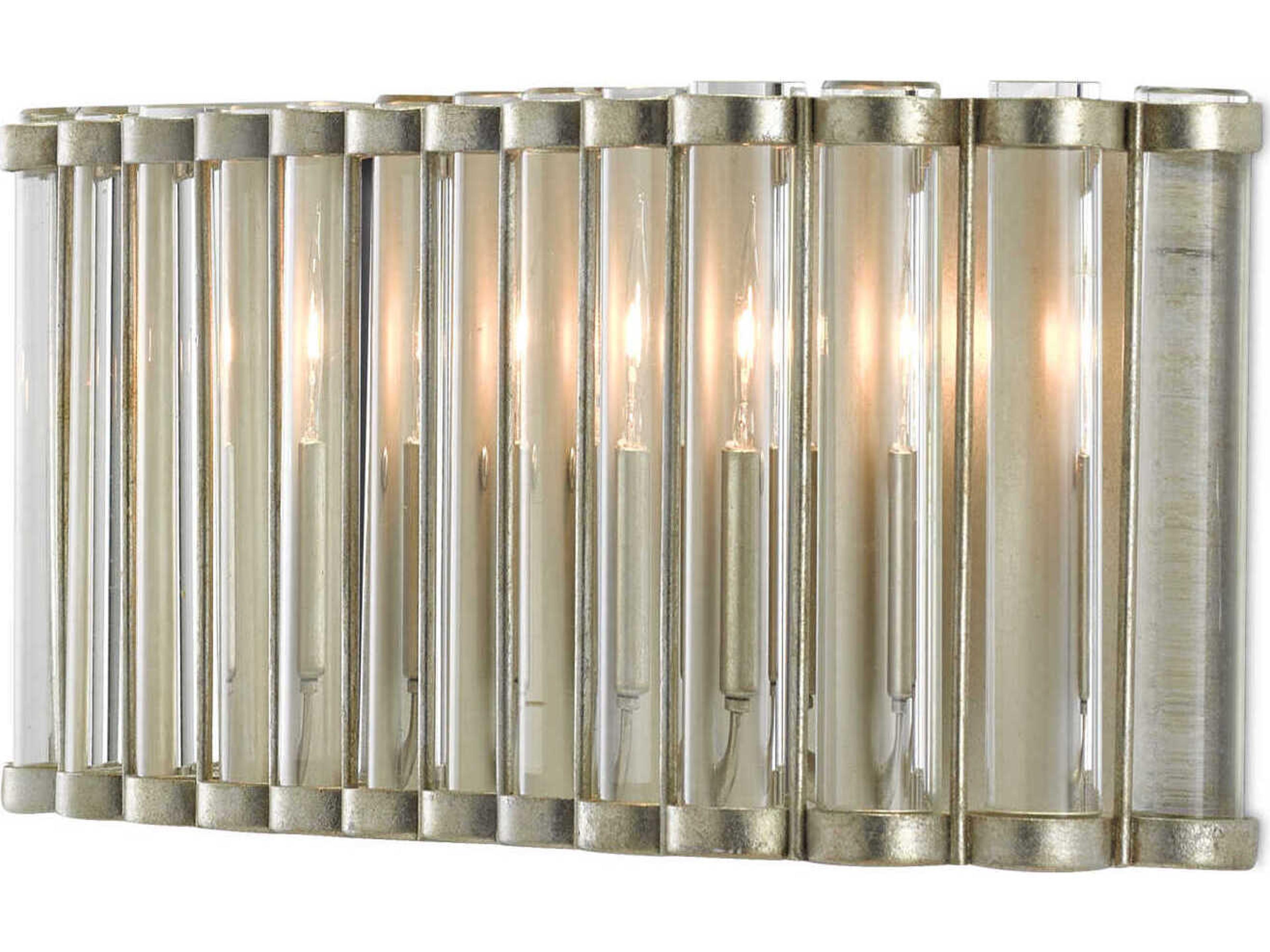 Currey & Company Warwick 2-Light Contemporary Silver Leaf Clear Crystal Wall Sconce