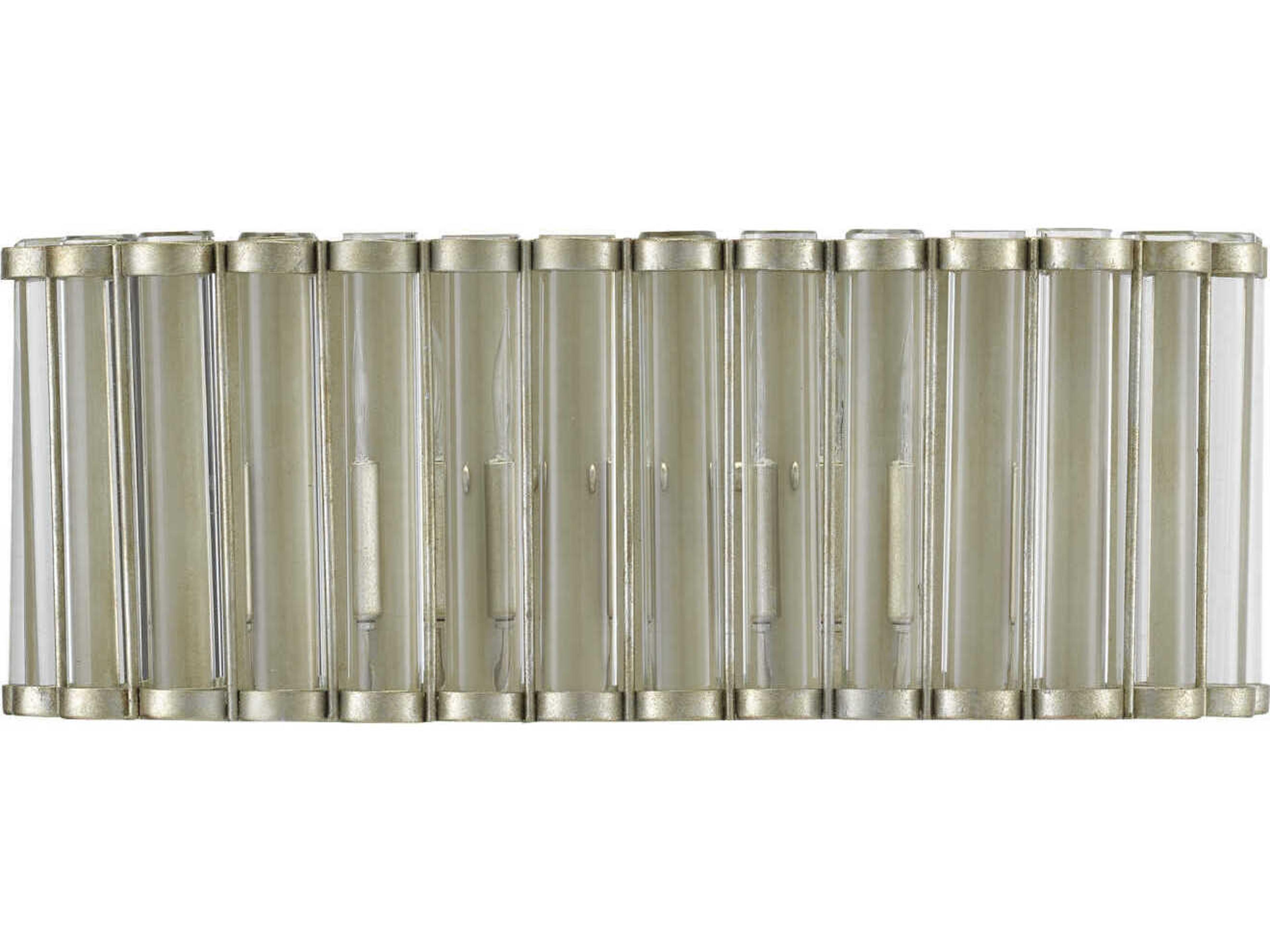 Currey & Company Warwick 2-Light Contemporary Silver Leaf Clear Crystal Wall Sconce