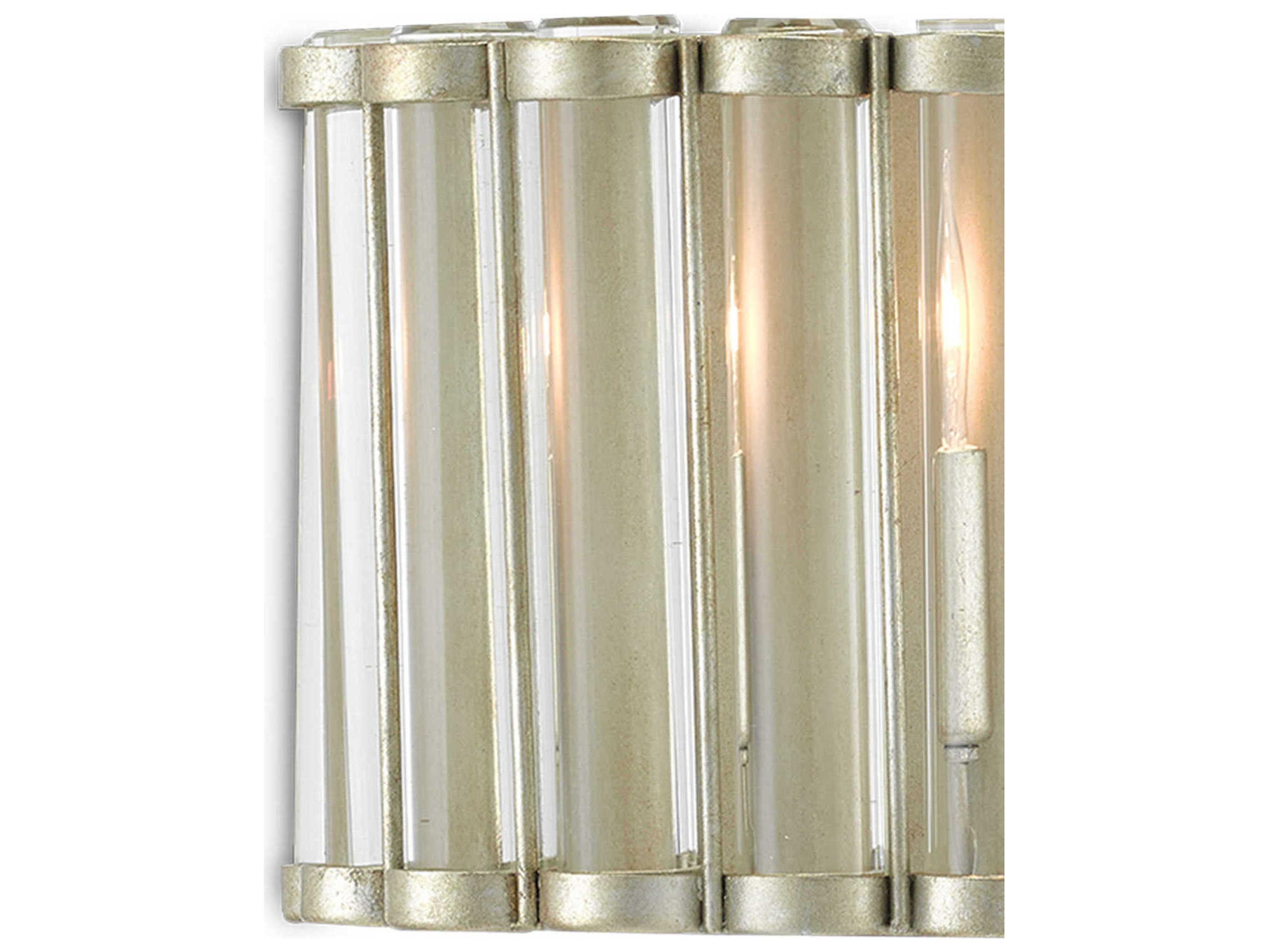 Currey & Company Warwick 2-Light Contemporary Silver Leaf Clear Crystal Wall Sconce