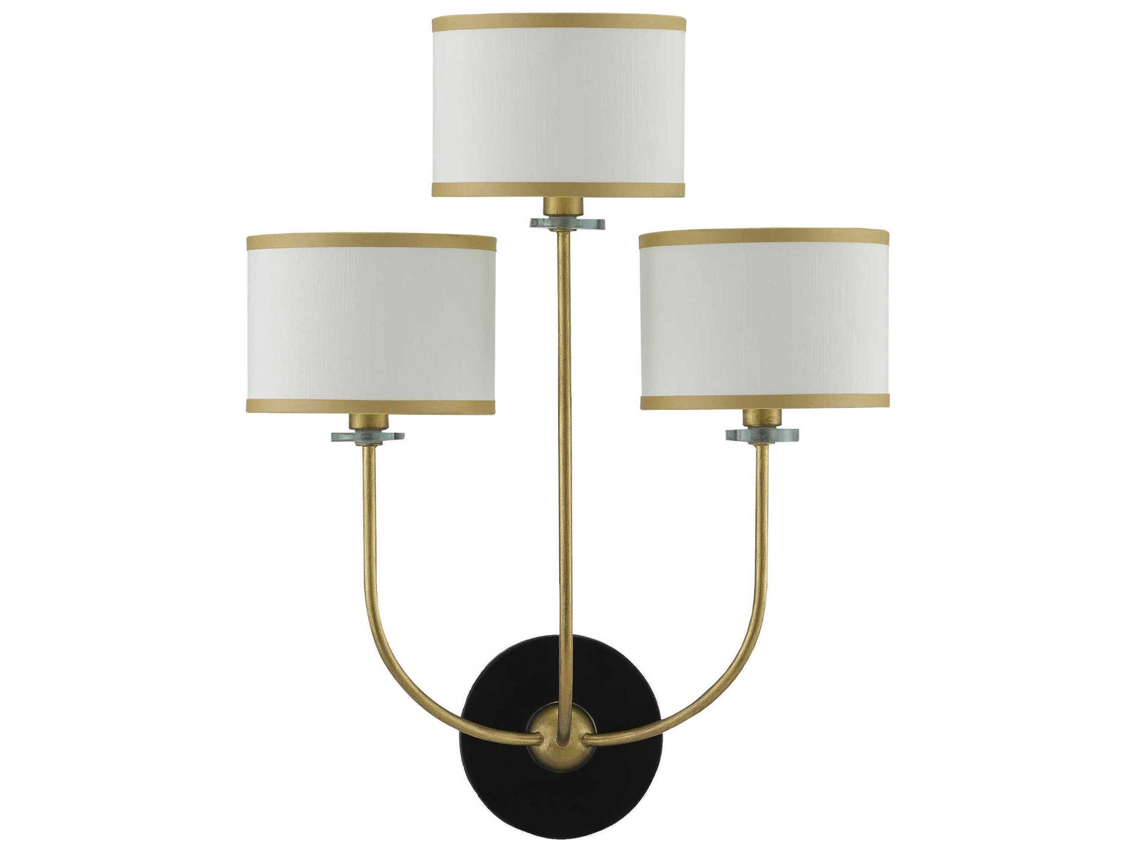 Currey & Company Croydon 3-Light Brass Satin Black White Glass Wall Sconce