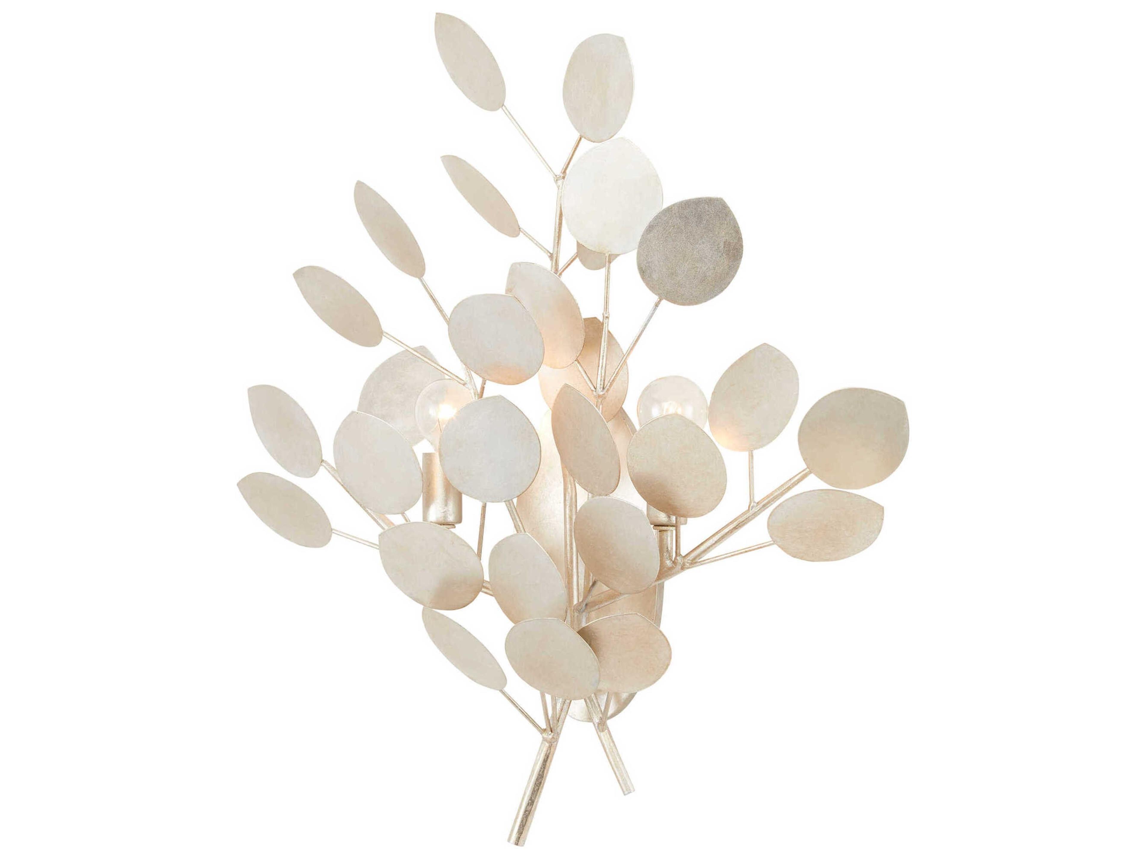 Currey & Company Lunaria 2-Light Contemporary Silver Leaf Wall Sconce