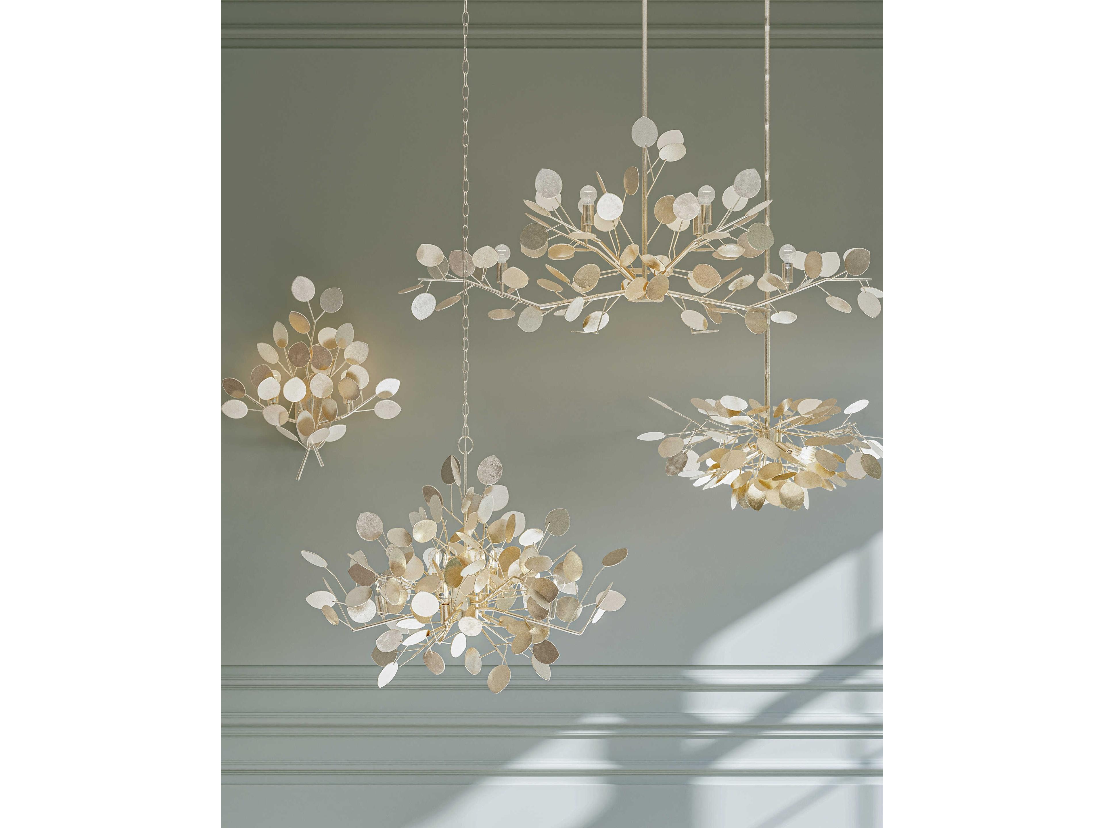 Currey & Company Lunaria 2-Light Contemporary Silver Leaf Wall Sconce