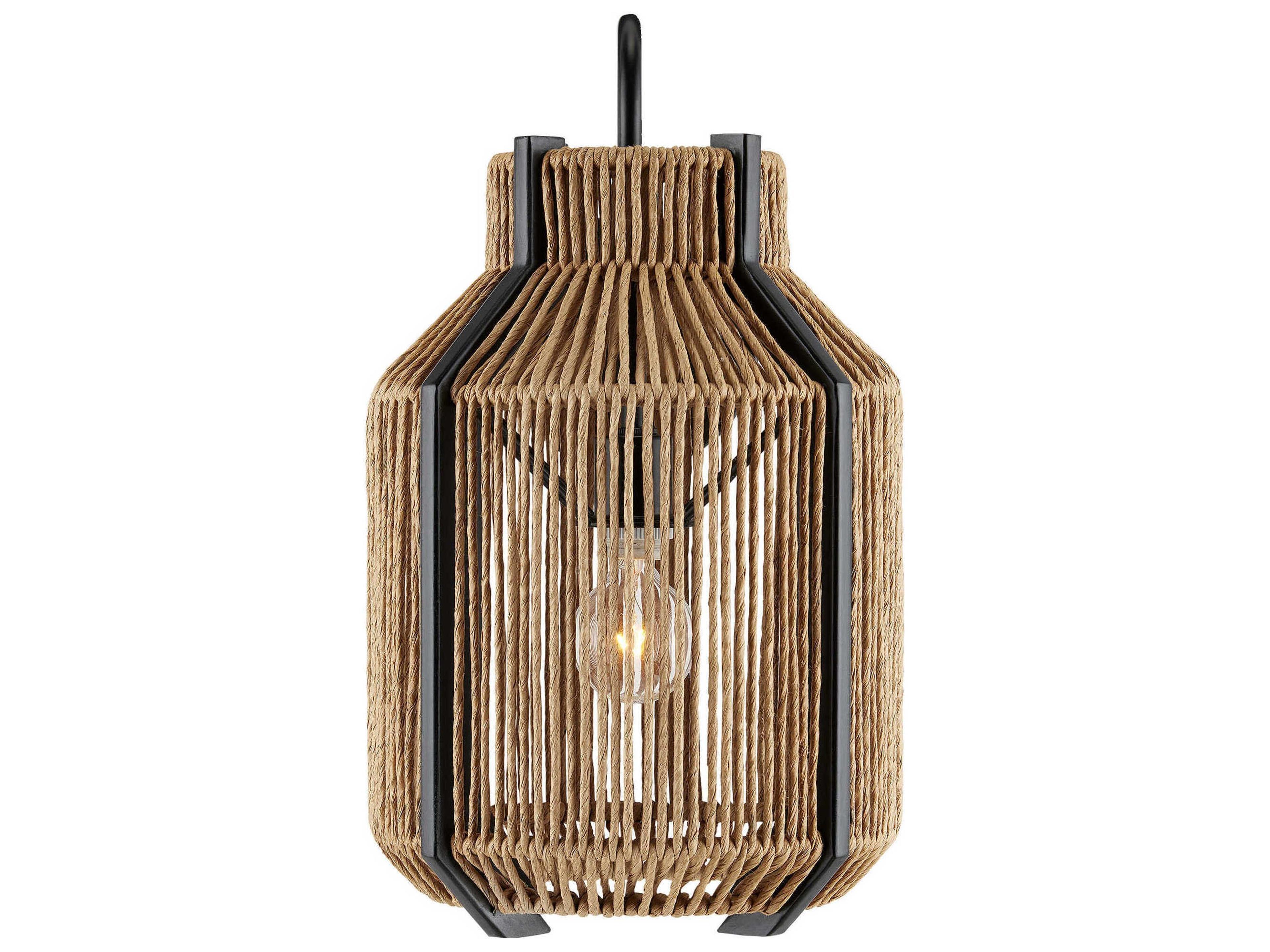 Currey & Company Mali 1-Light Kraft Paper Twine Satin Black Brown Wall Sconce