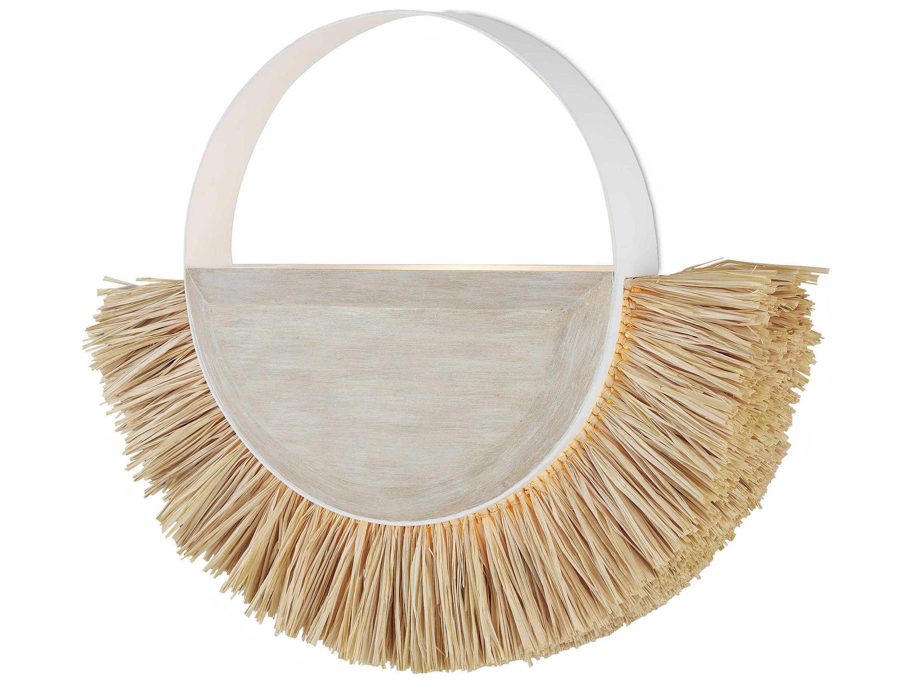 Currey & Company Seychelles 1-Light Sugar White Sandstone Natural Raffia Off Wall Sconce