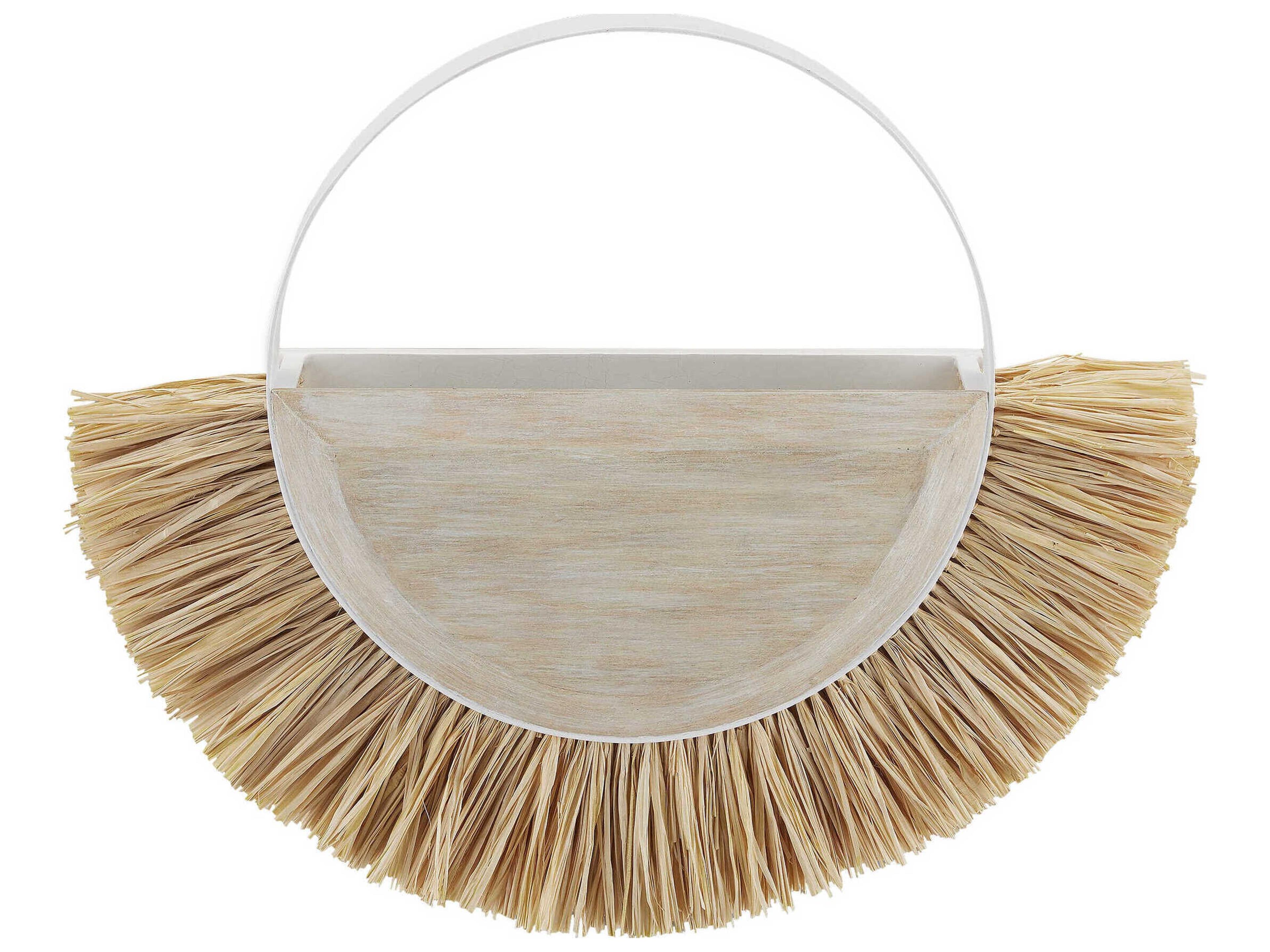 Currey & Company Seychelles 1-Light Sugar White Sandstone Natural Raffia Off Wall Sconce