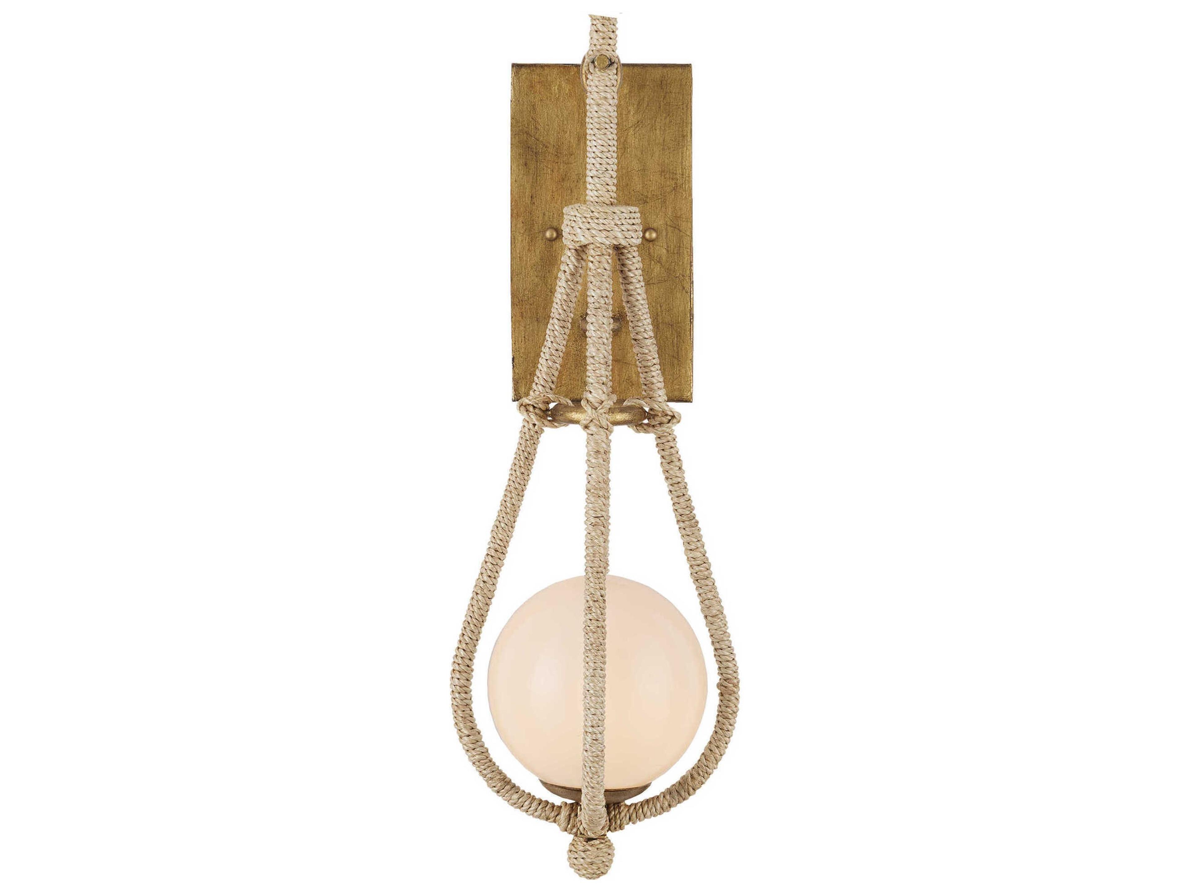 Currey & Company Passageway 1-Light Natural Rope dorado Gold frosted Brown Wall Sconce