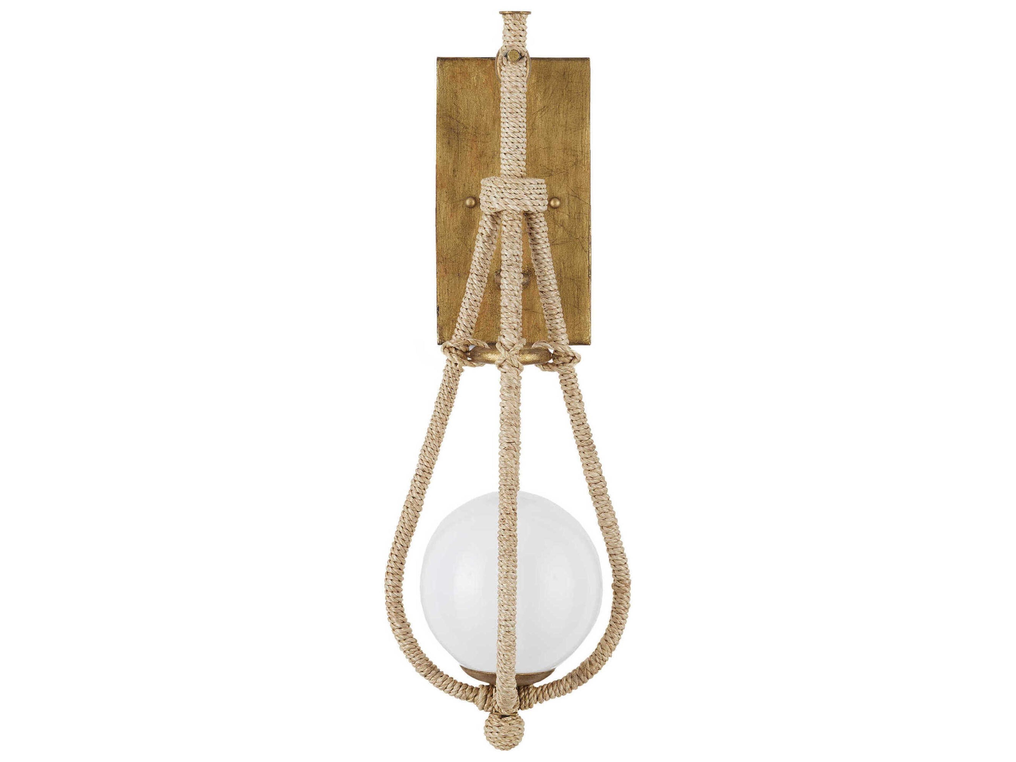Currey & Company Passageway 1-Light Natural Rope dorado Gold frosted Brown Wall Sconce