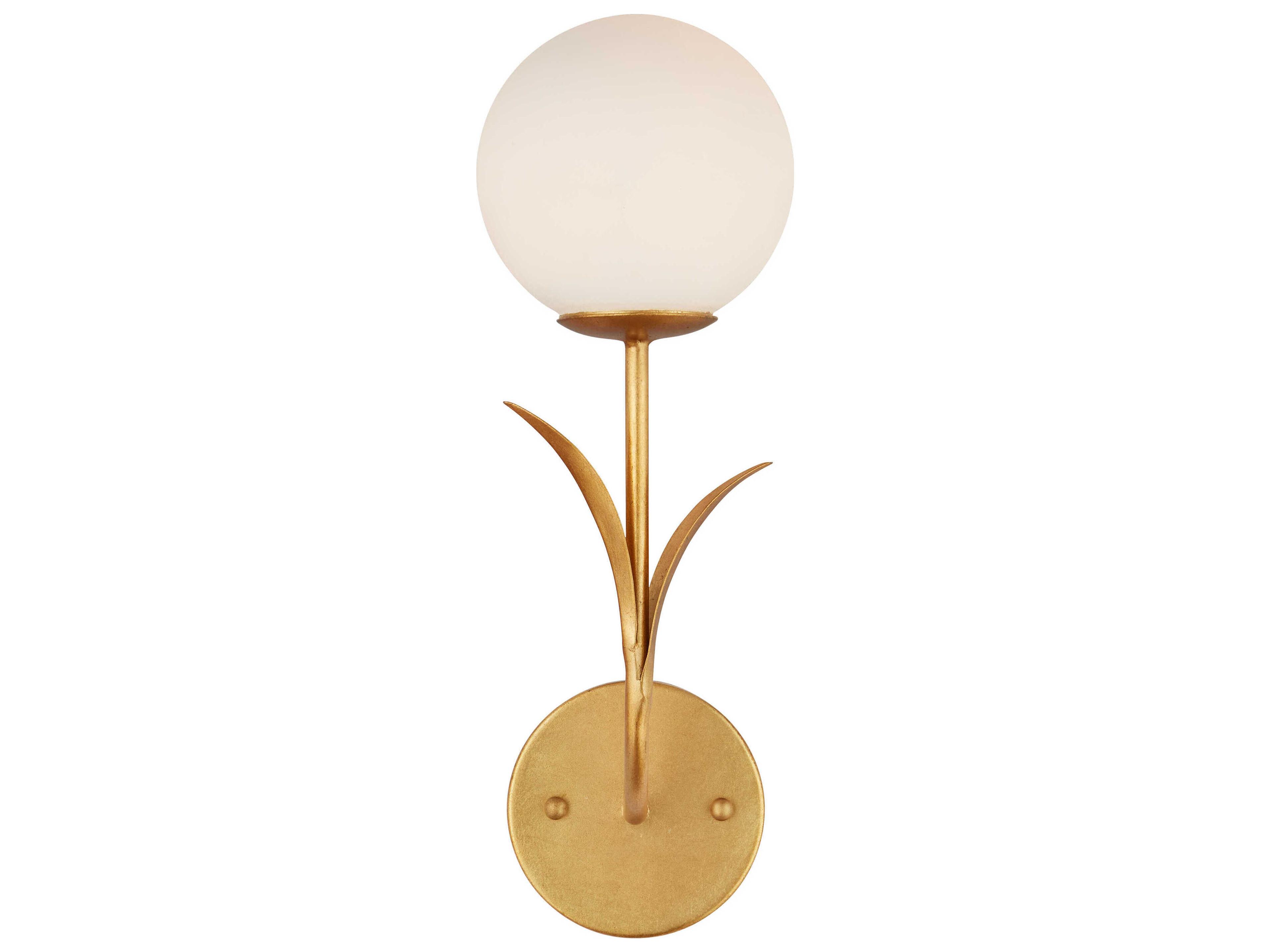 Currey & Company Rossville 1-Light Contemporary Gold Leaf Frosted White Wall Sconce