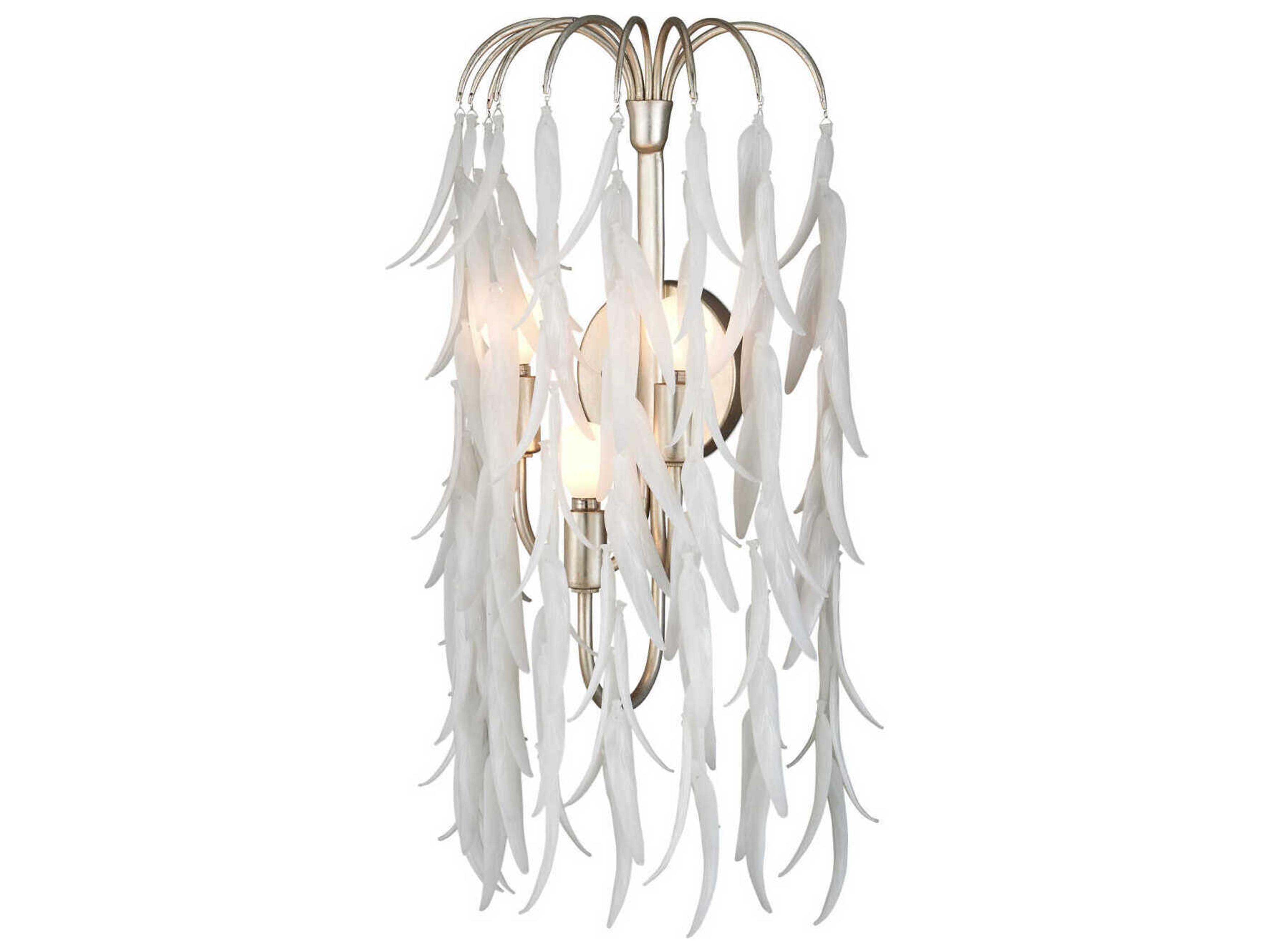 Currey & Company Glen Arbor 3-Light White Contemporary Silver Leaf Wall Sconce