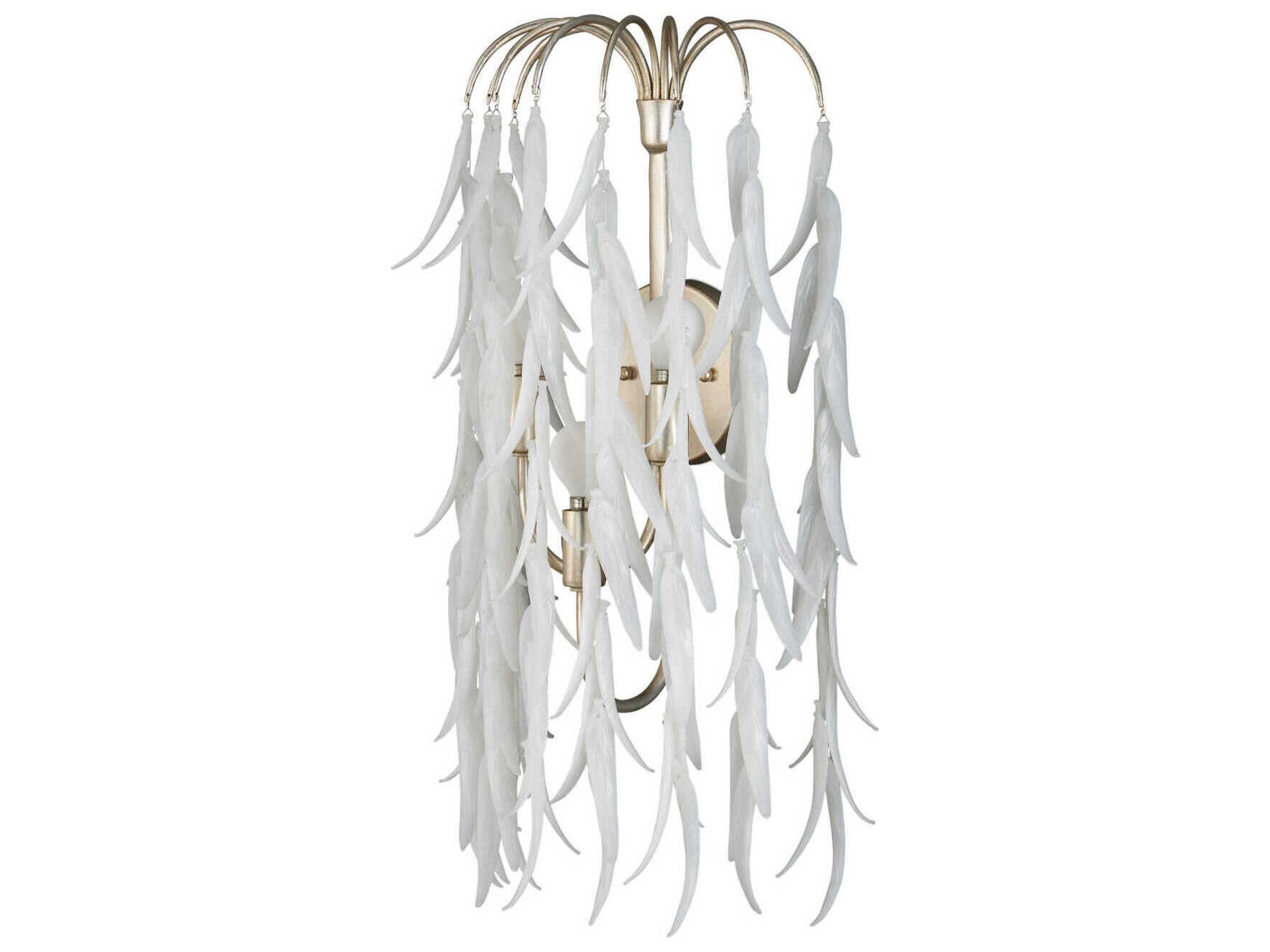 Currey & Company Glen Arbor 3-Light White Contemporary Silver Leaf Wall Sconce