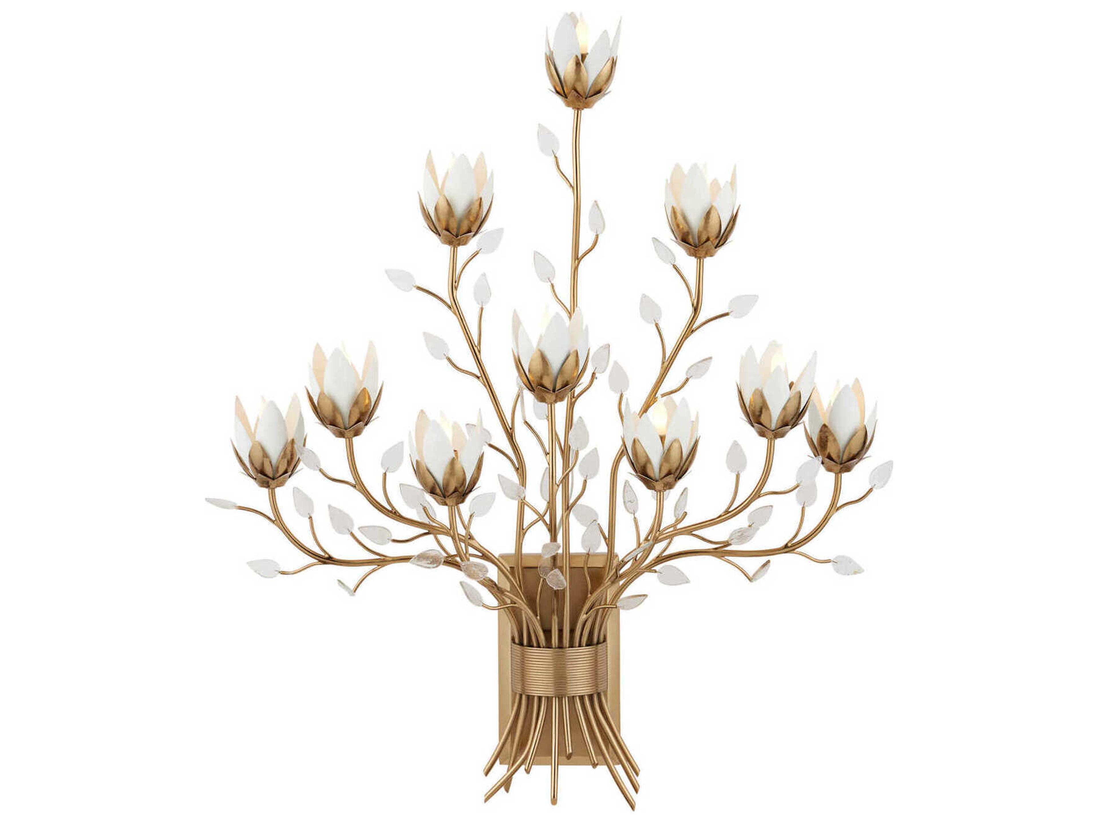 Star Magnolia 10-Light Antique Brass Wall Sconce