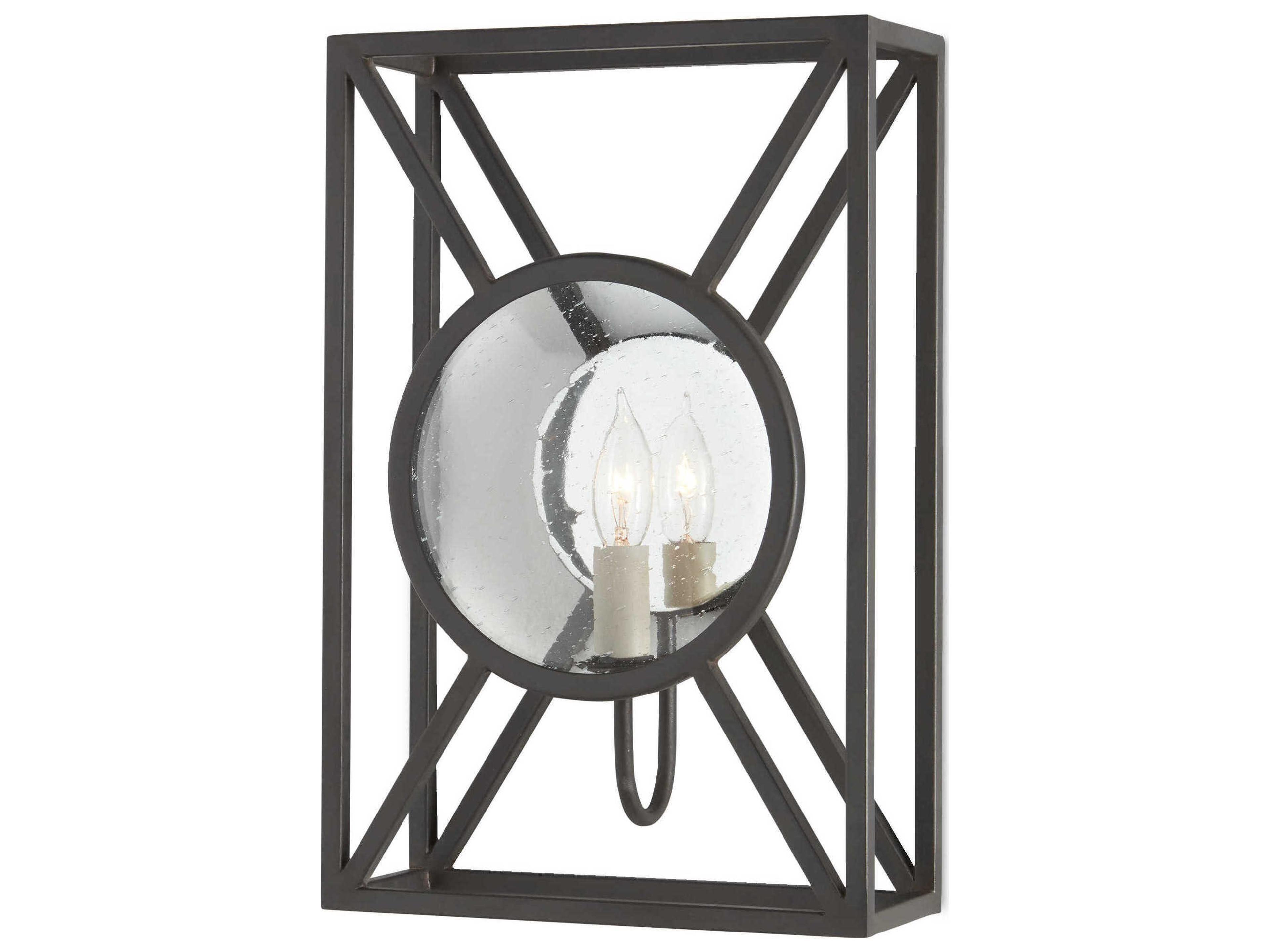 Currey & Company Lillian August 1-Light Old Iron Black Glass Wall Sconce