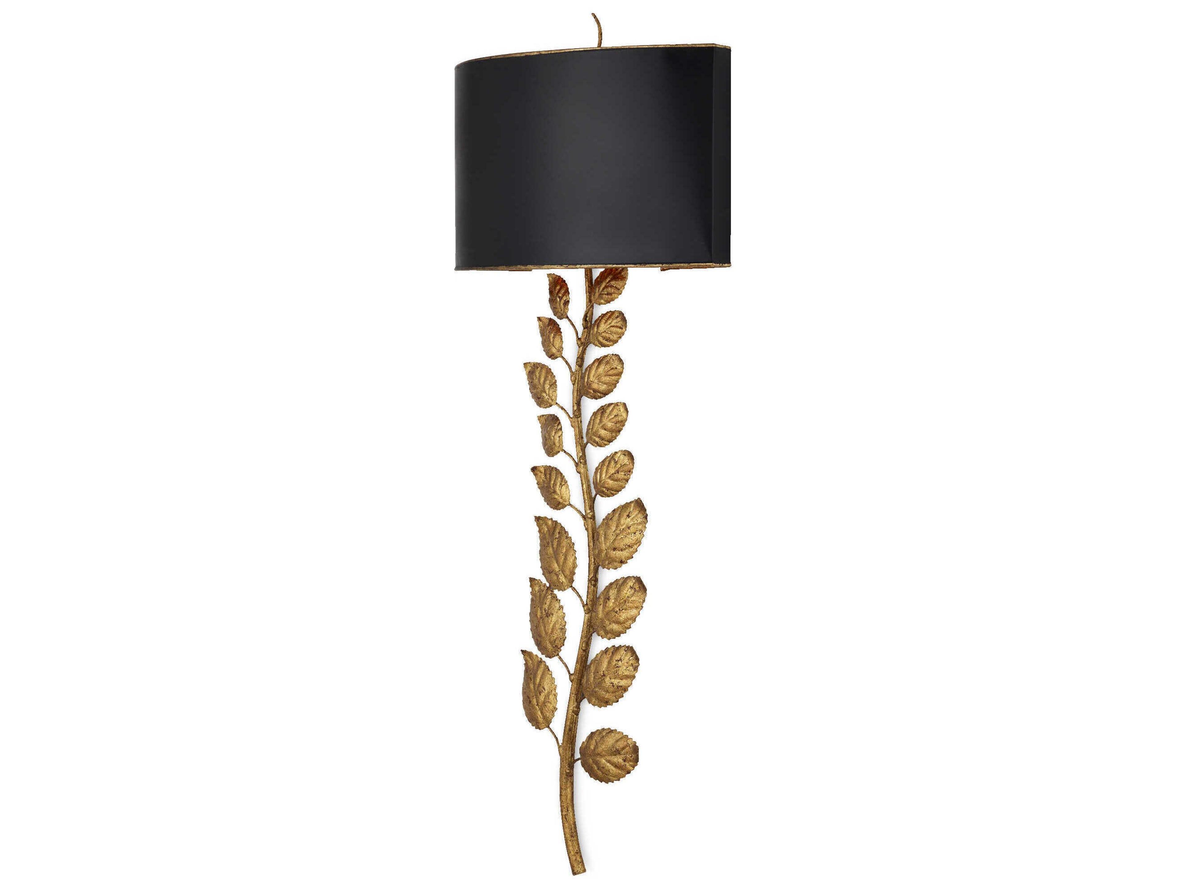 Currey & Company Birdwood Textured Gold Leaf satin Black Wall Sconce