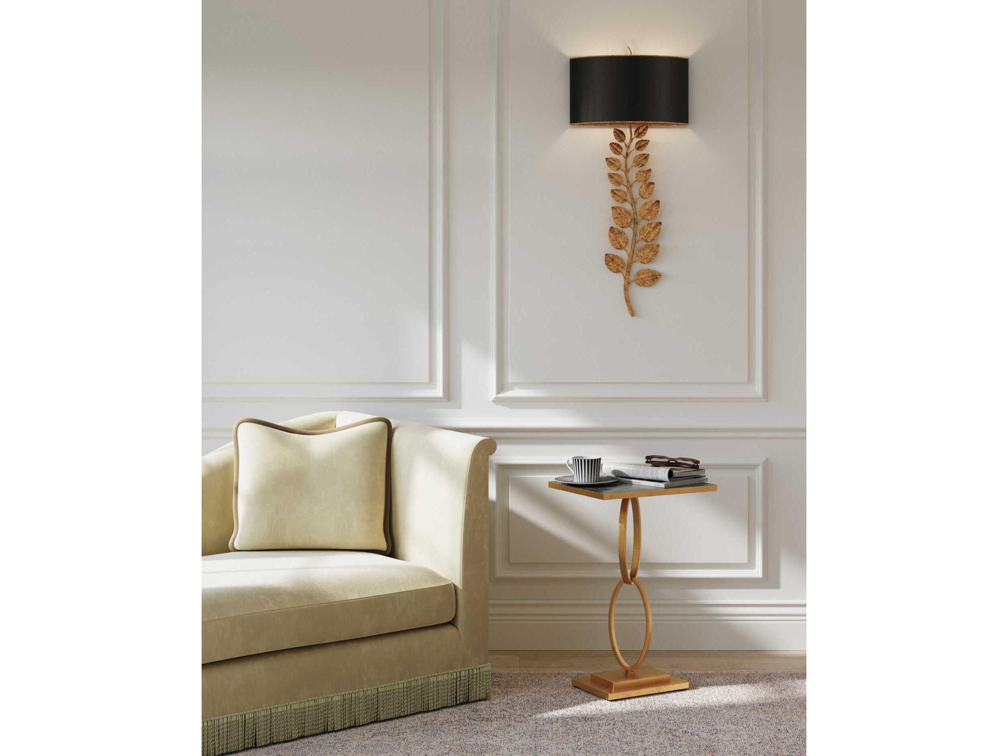 Currey & Company Birdwood Textured Gold Leaf satin Black Wall Sconce