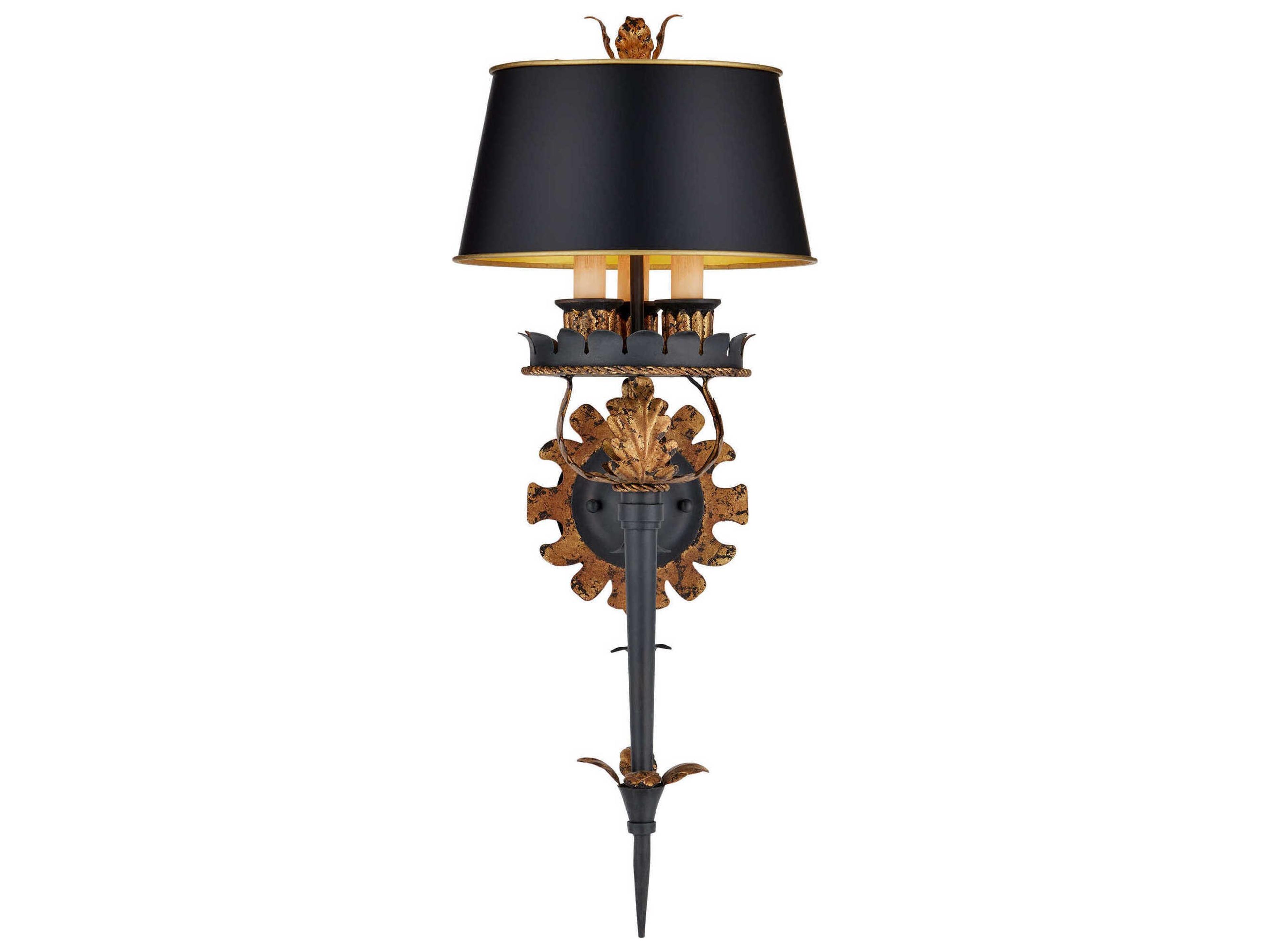 Currey & Company Duke 3-Light Zanzibar Gold Leaf zanzibar Black Wall Sconce