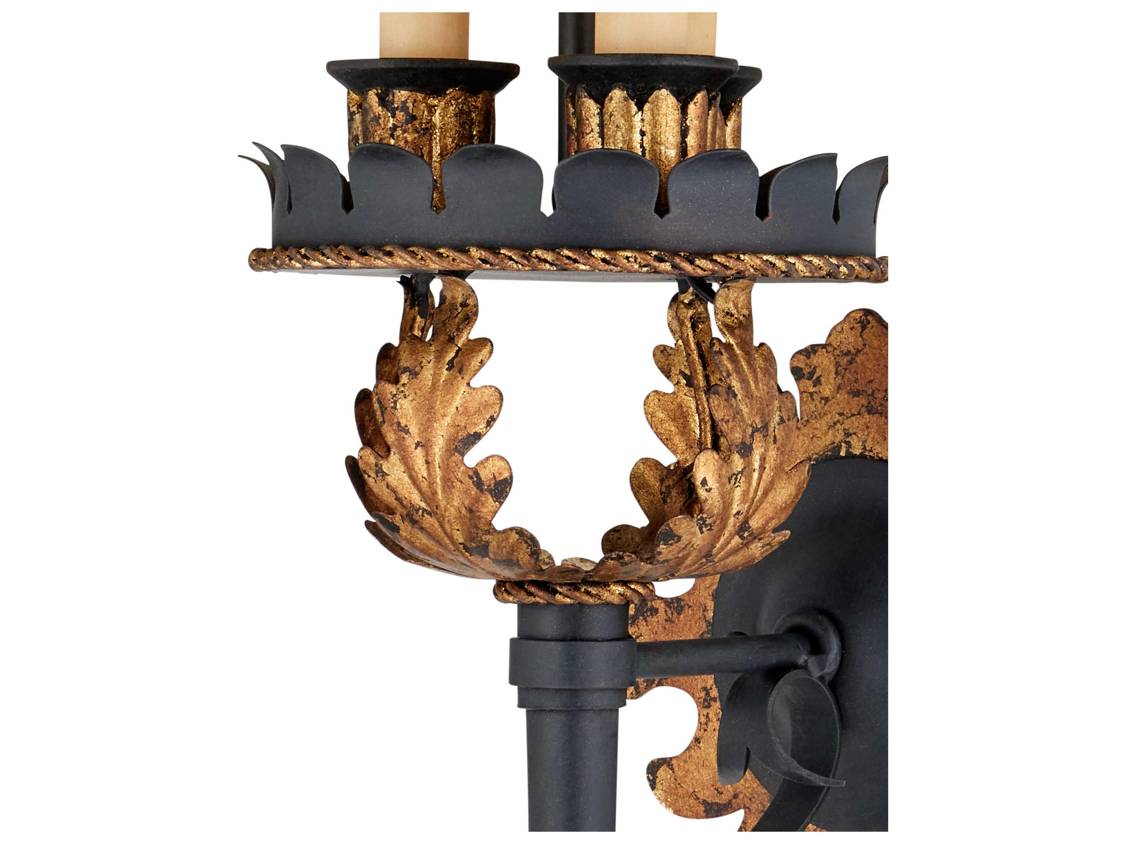 Currey & Company Duke 3-Light Zanzibar Gold Leaf zanzibar Black Wall Sconce