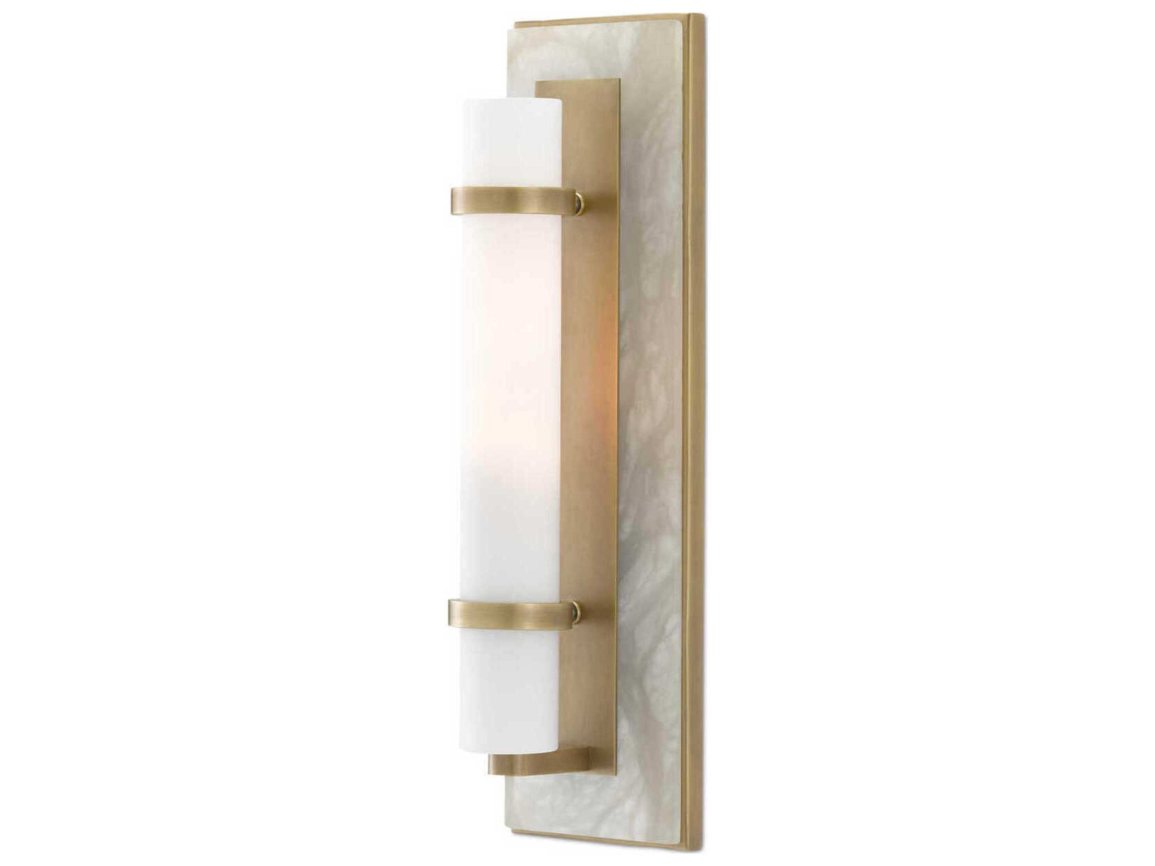 Currey & Company Bruneau 1-Light Natural Alabaster Antique Brass White Glass Wall Sconce