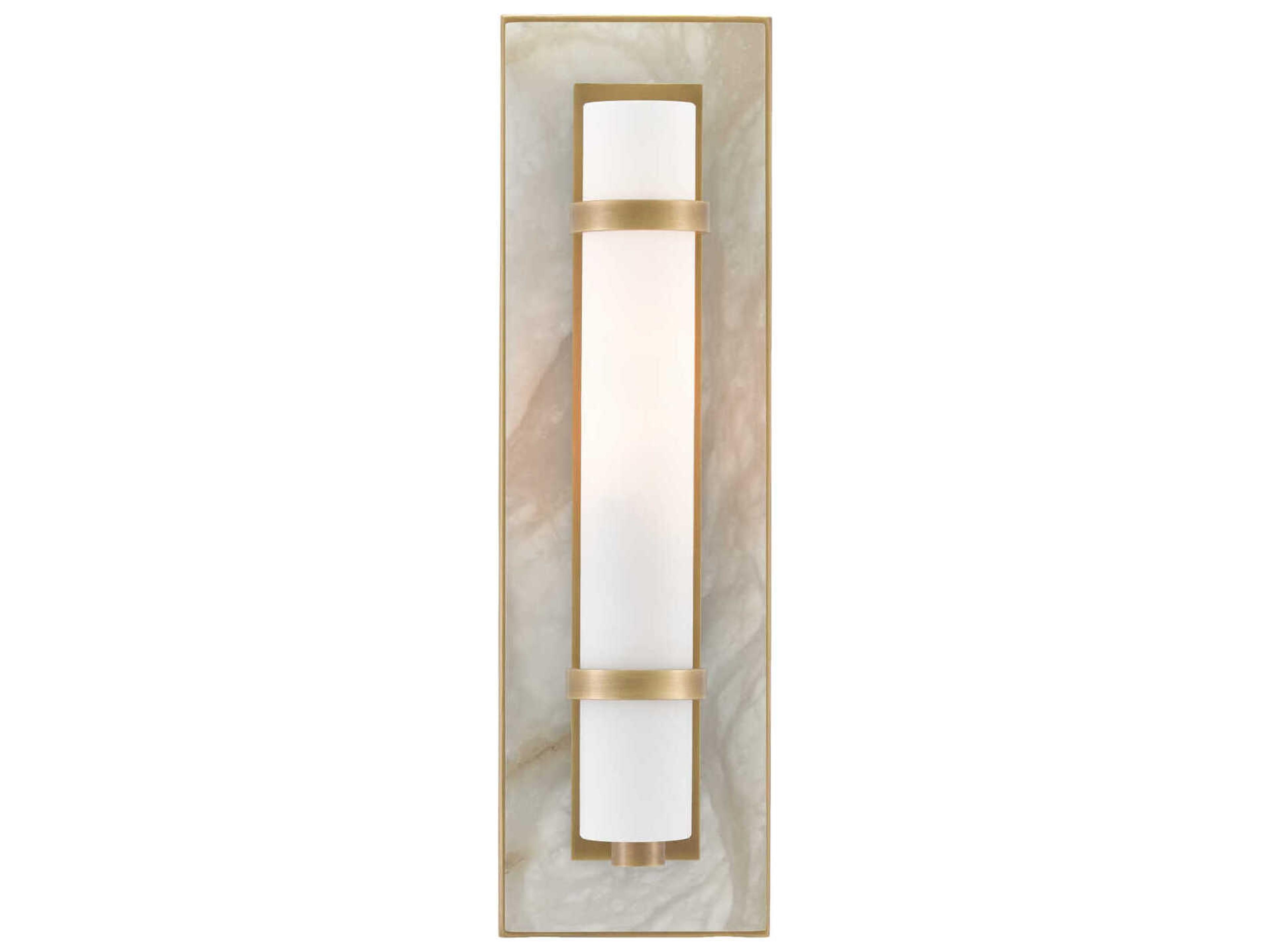 Currey & Company Bruneau 1-Light Natural Alabaster Antique Brass White Glass Wall Sconce