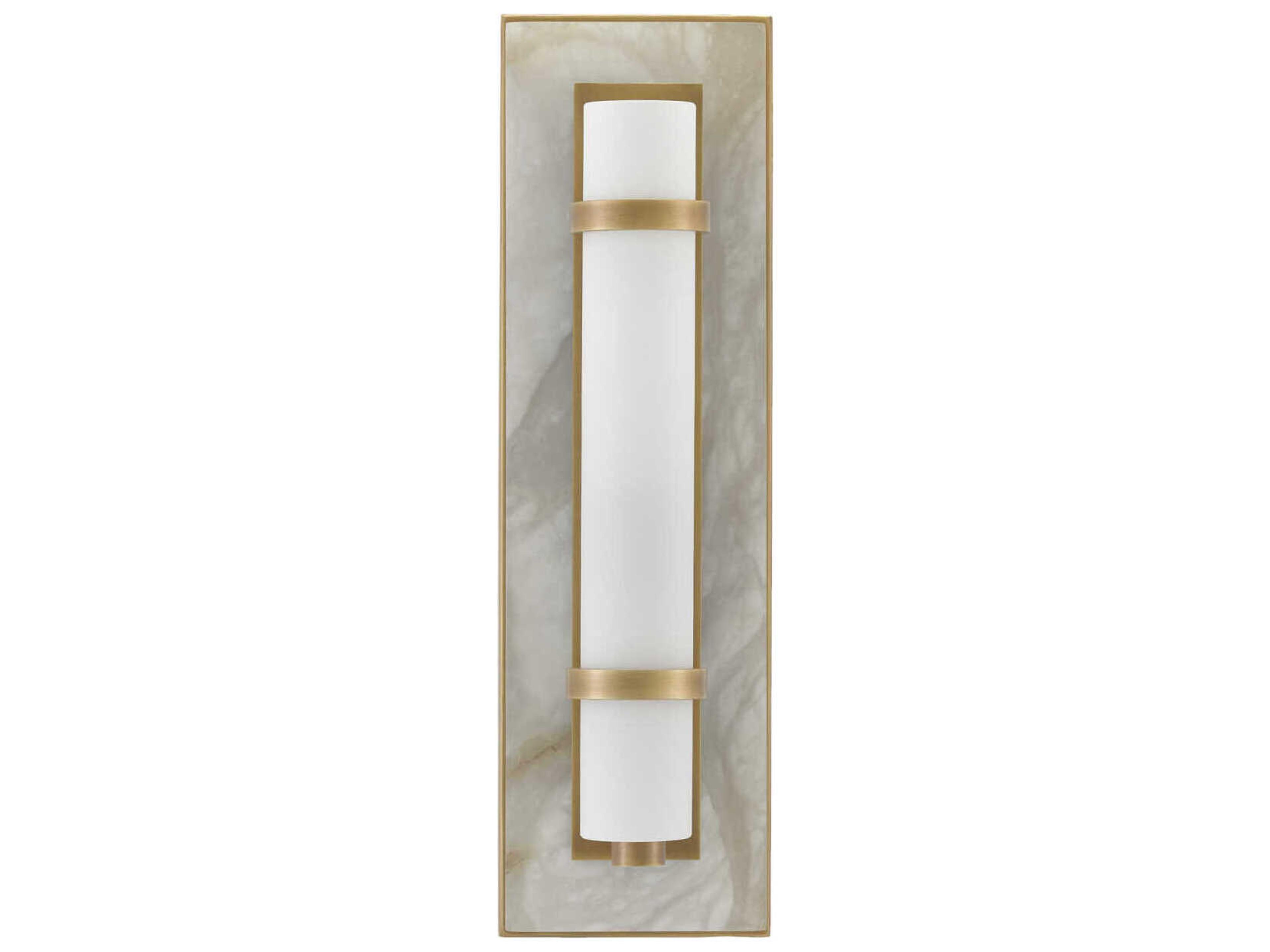 Currey & Company Bruneau 1-Light Natural Alabaster Antique Brass White Glass Wall Sconce