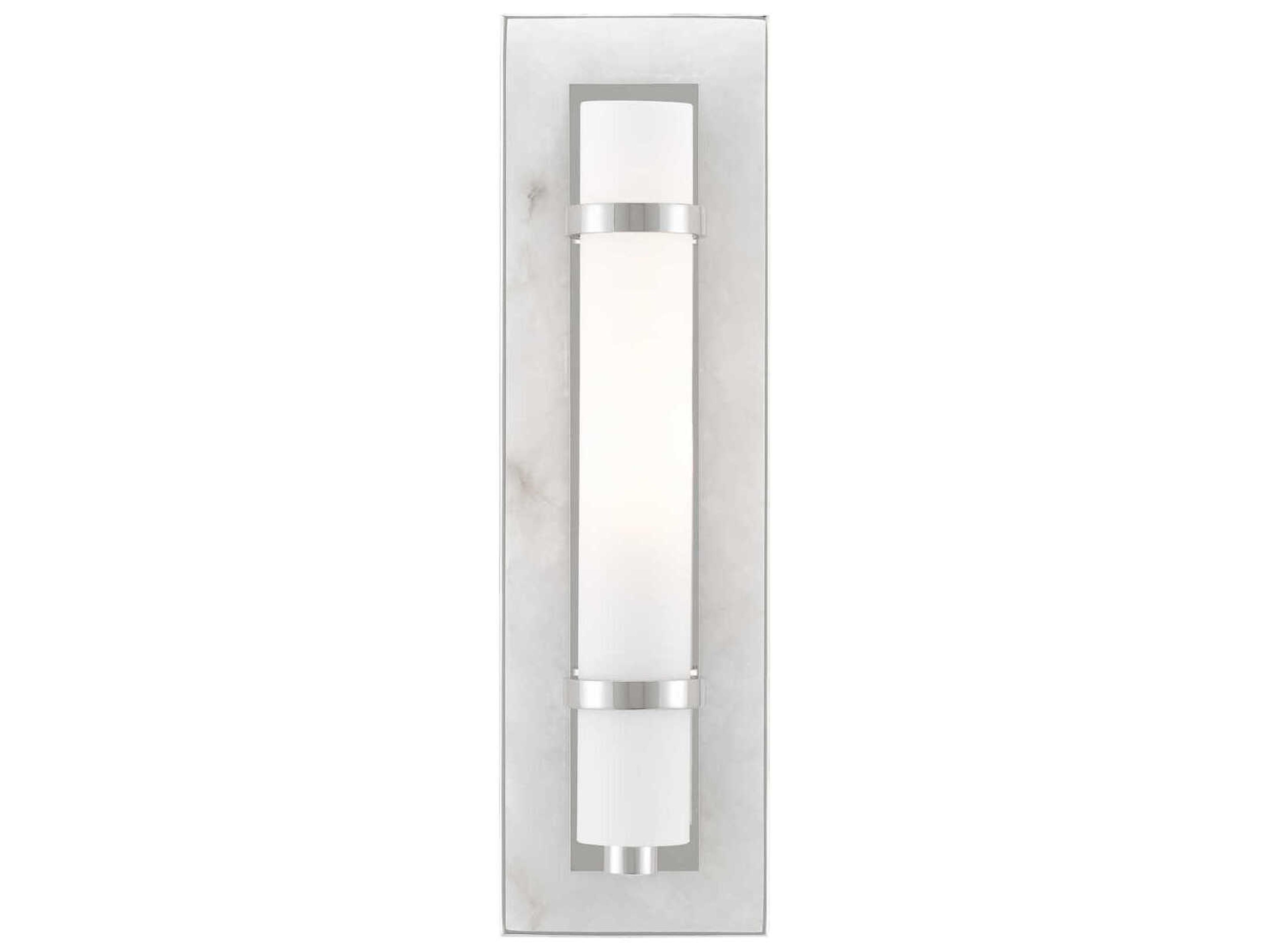 Currey & Company Bruneau 1-Light Natural Alabaster Polished Nickel White Glass Wall Sconce
