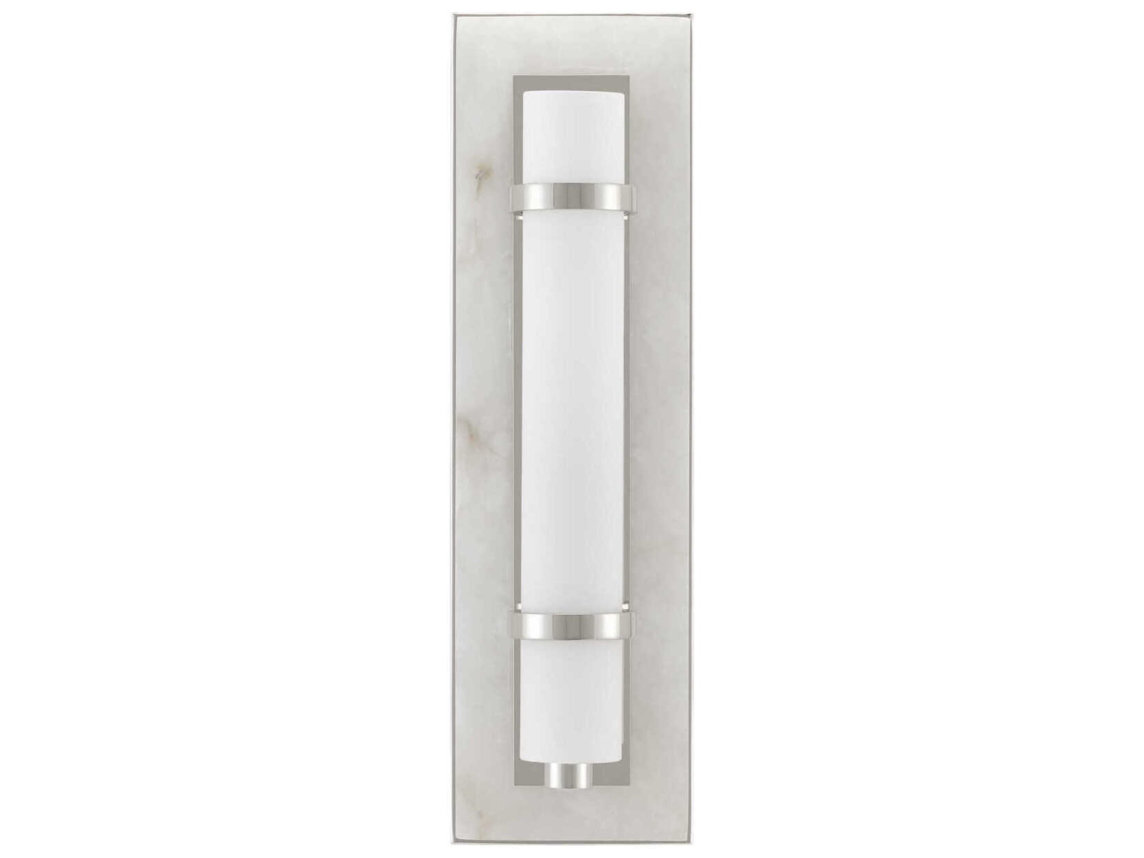 Currey & Company Bruneau 1-Light Natural Alabaster Polished Nickel White Glass Wall Sconce