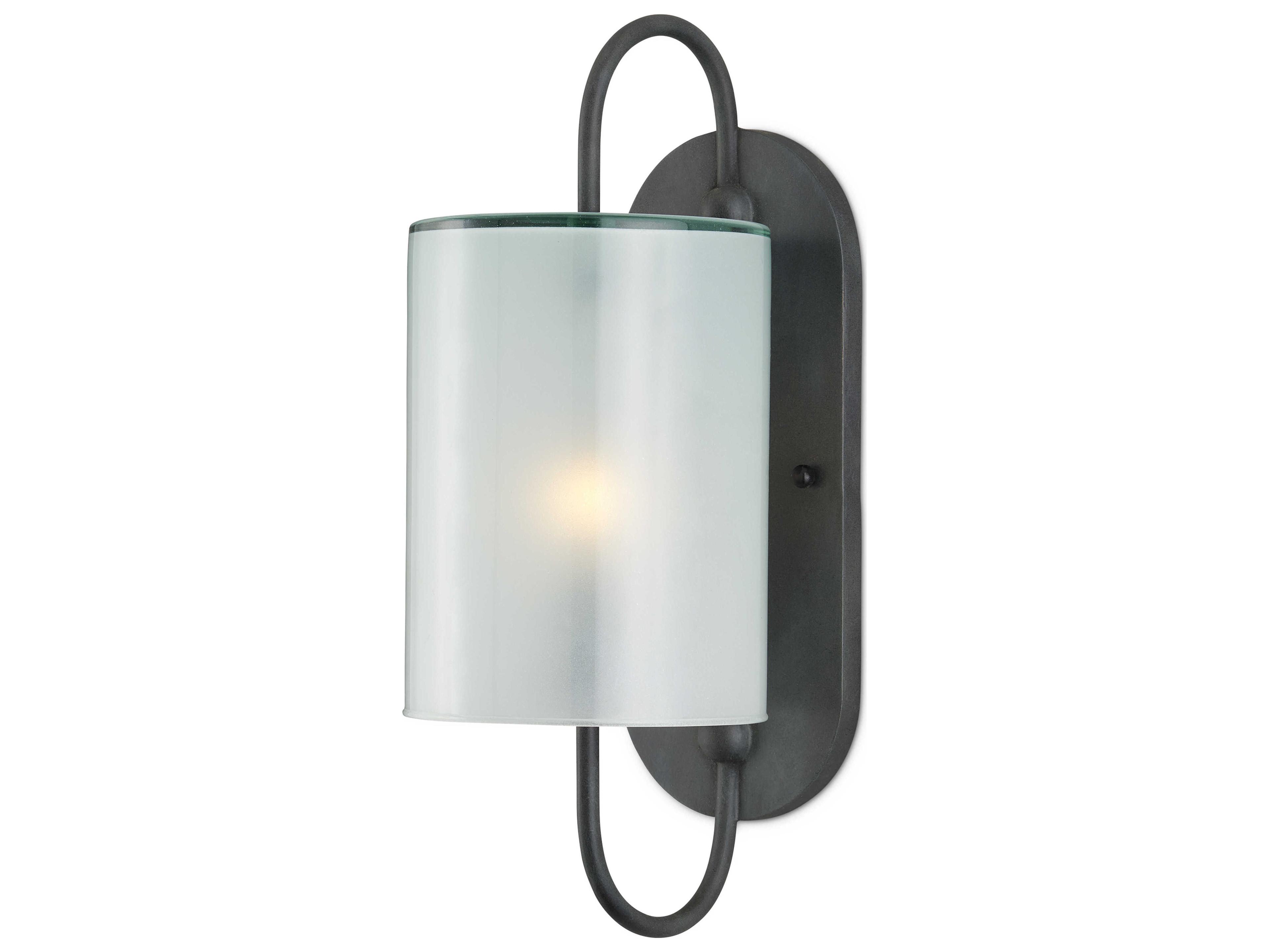 Currey & Company Glacier 1-Light Antique Bronze Black Glass Wall Sconce