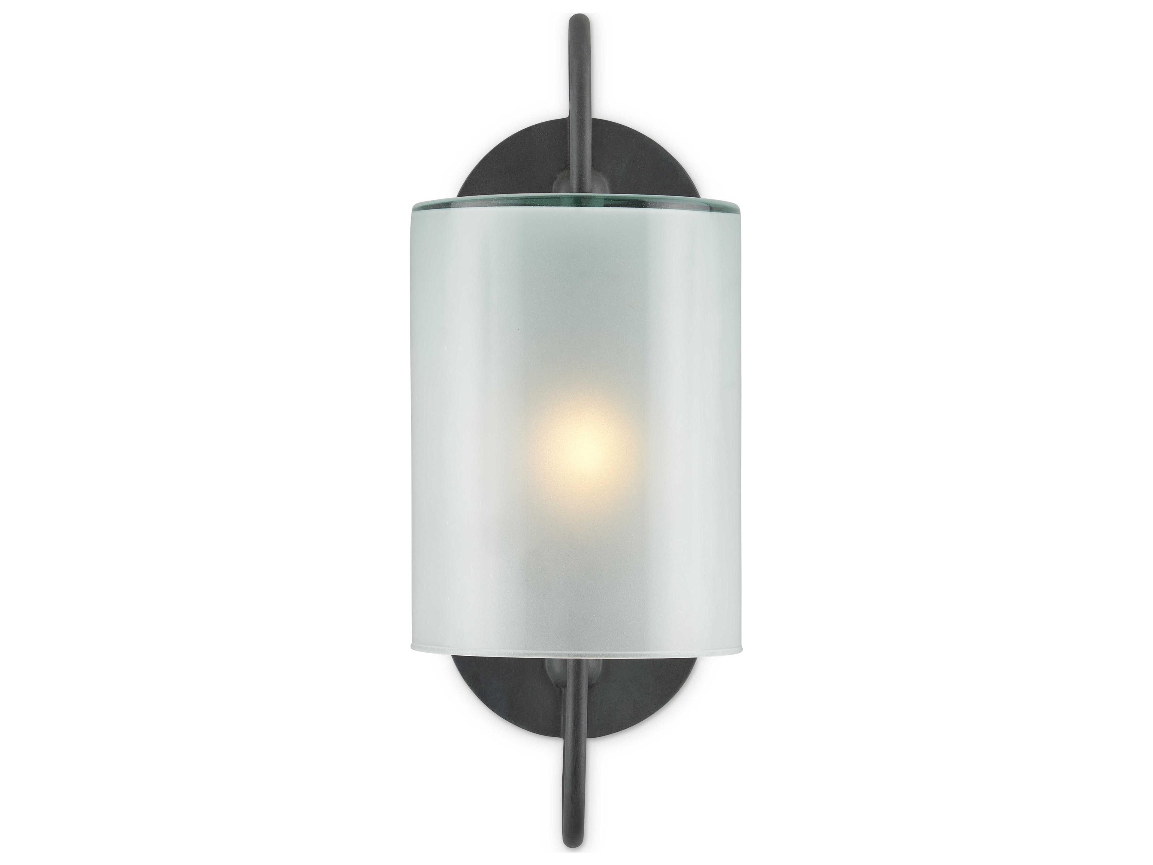 Currey & Company Glacier 1-Light Antique Bronze Black Glass Wall Sconce