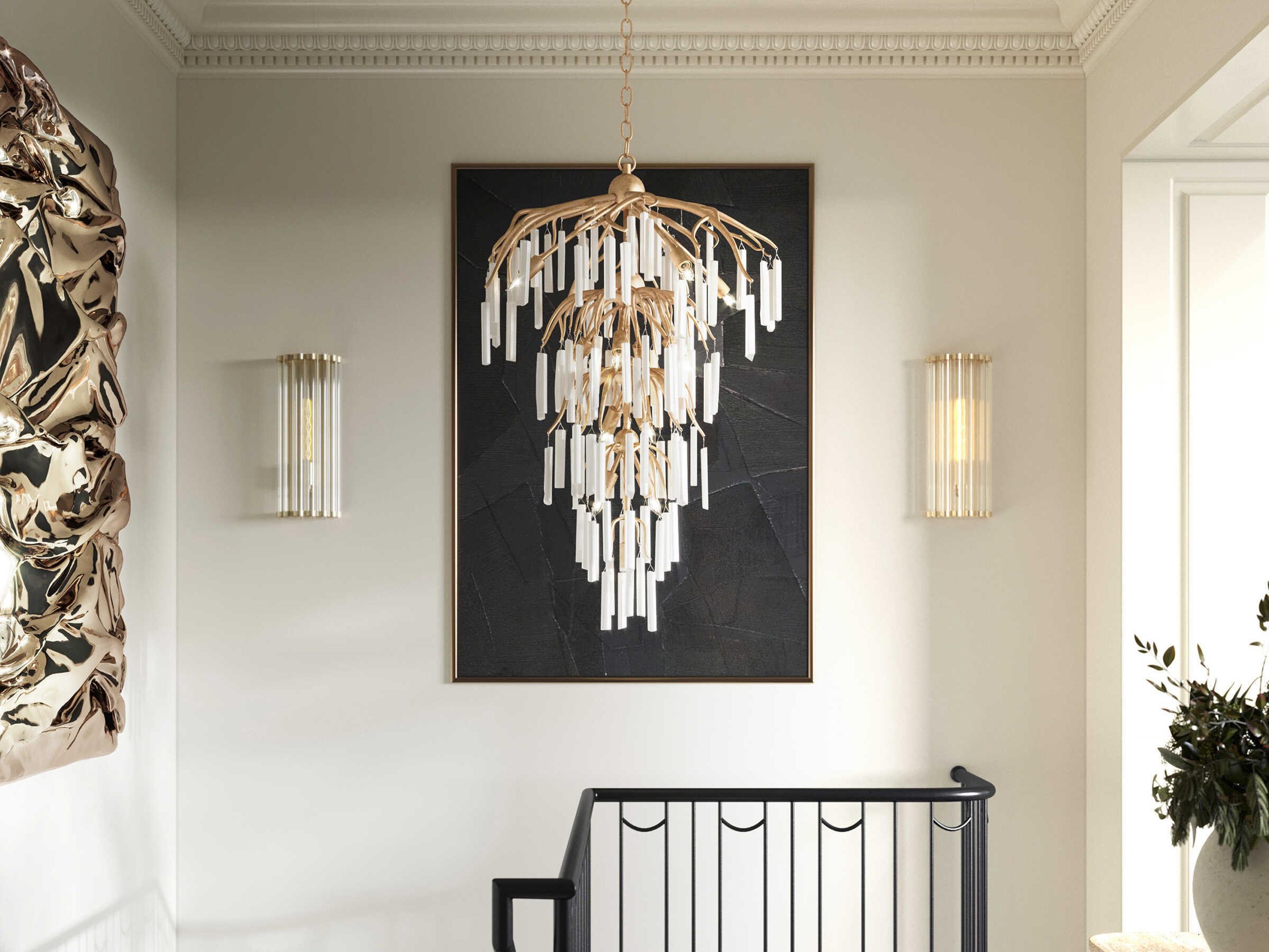 Currey & Company Warwick 1-Light Contemporary Silver Leaf Clear Crystal Wall Sconce