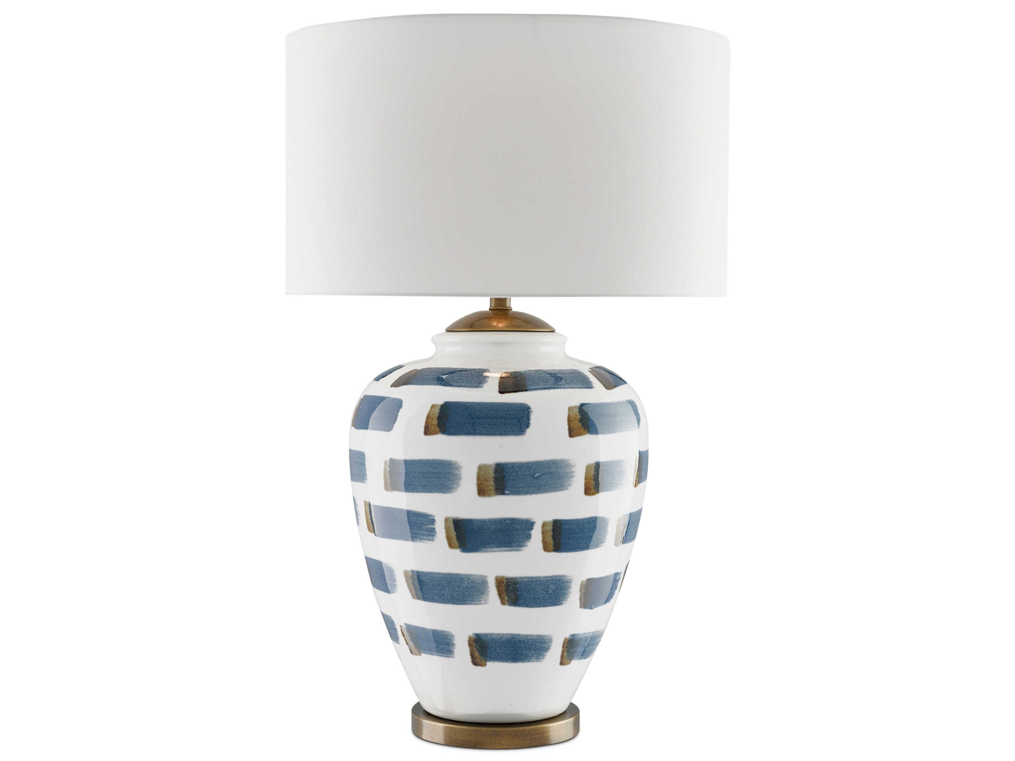 Brushstroke White blue antique Brass Table Lamp