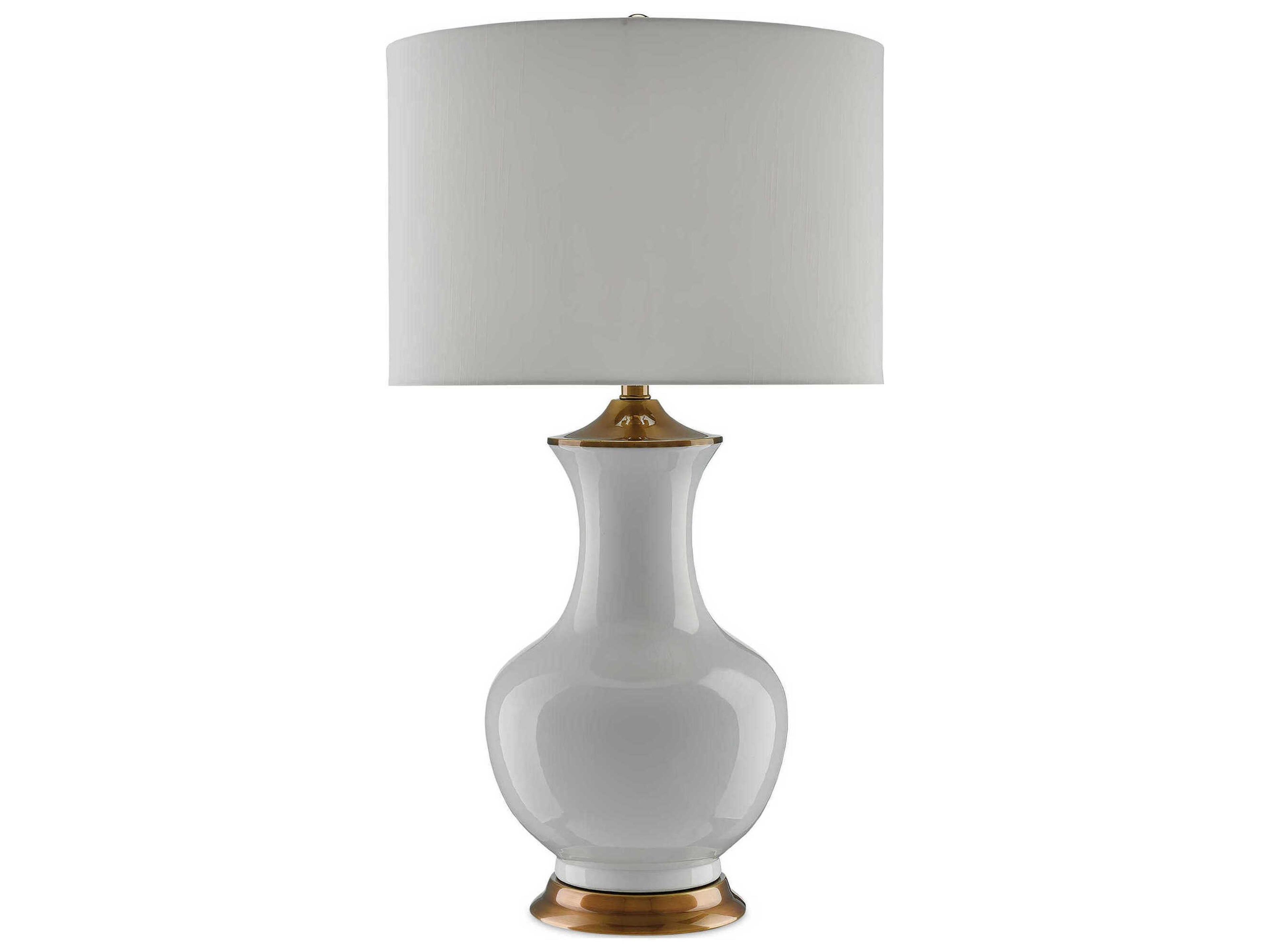 Currey & Company Lilou Edison Bulb Buffet/Table White Antique Brass Buffet Lamp with Off Shantung Shade