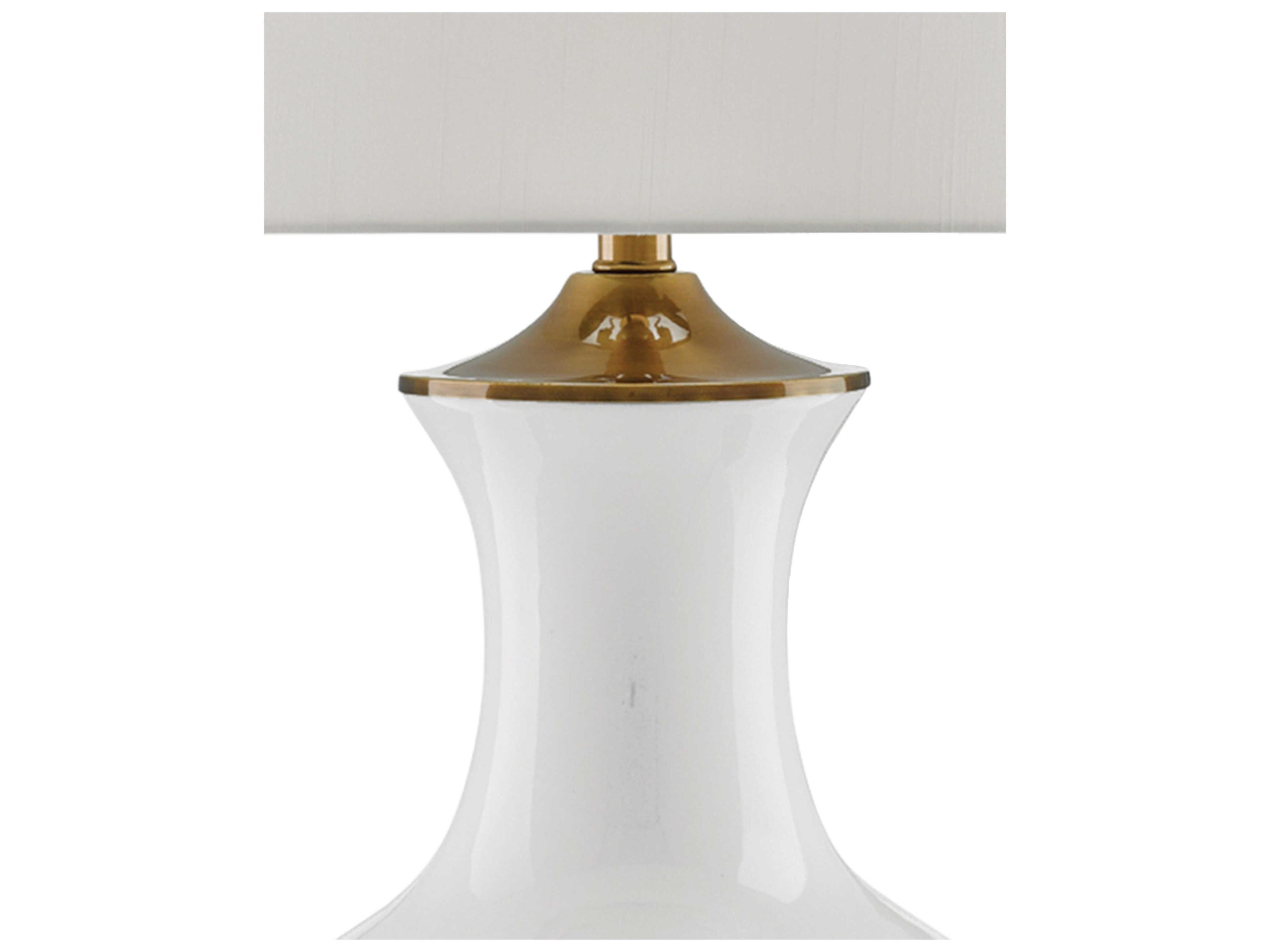 Currey & Company Lilou Edison Bulb Buffet/Table White Antique Brass Buffet Lamp with Off Shantung Shade