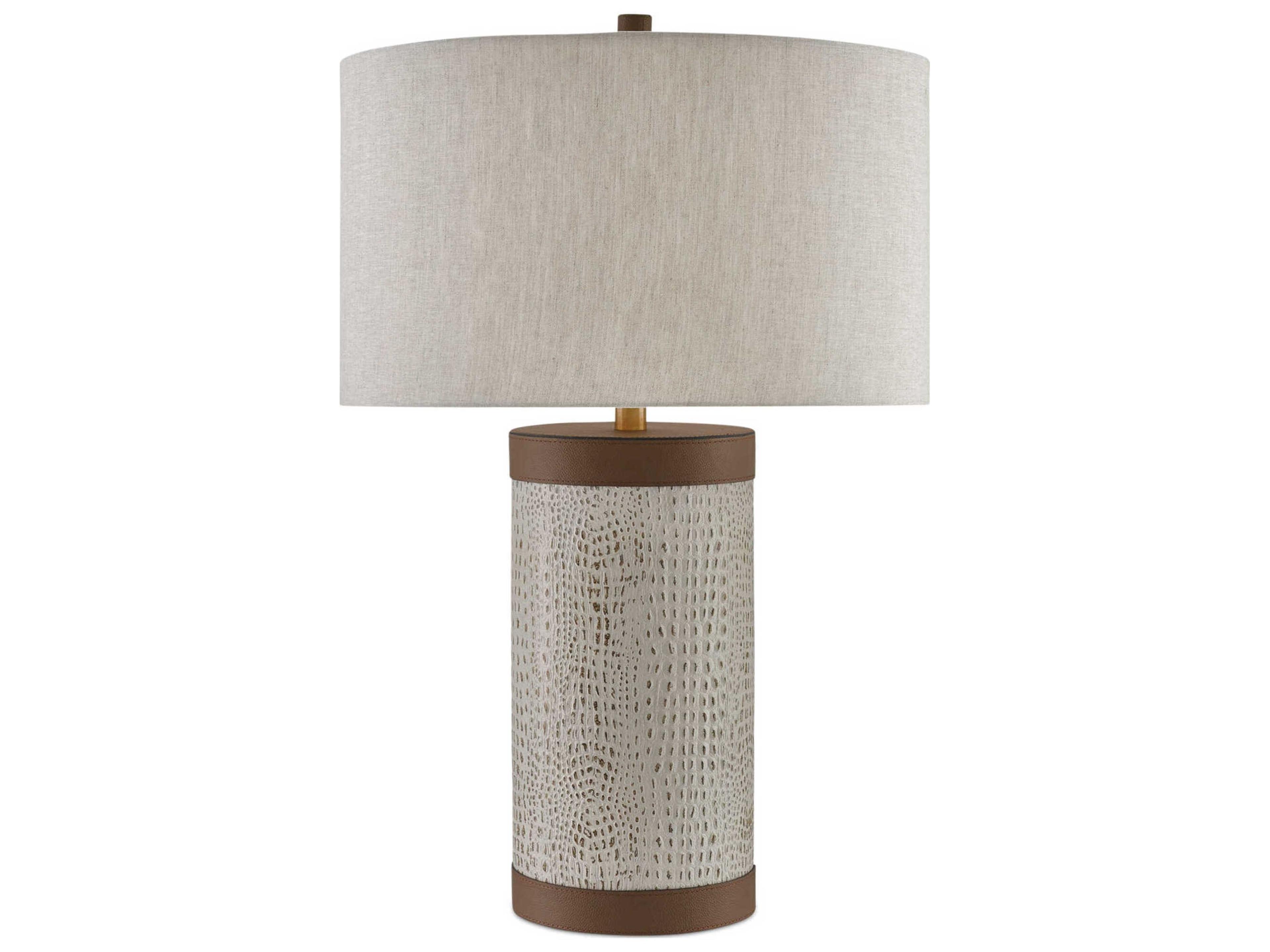 Baptiste Edison Bulb Buffet/Table Ivory Brown Brushed Brass Off White Buffet Lamp with Natural Linen Shade