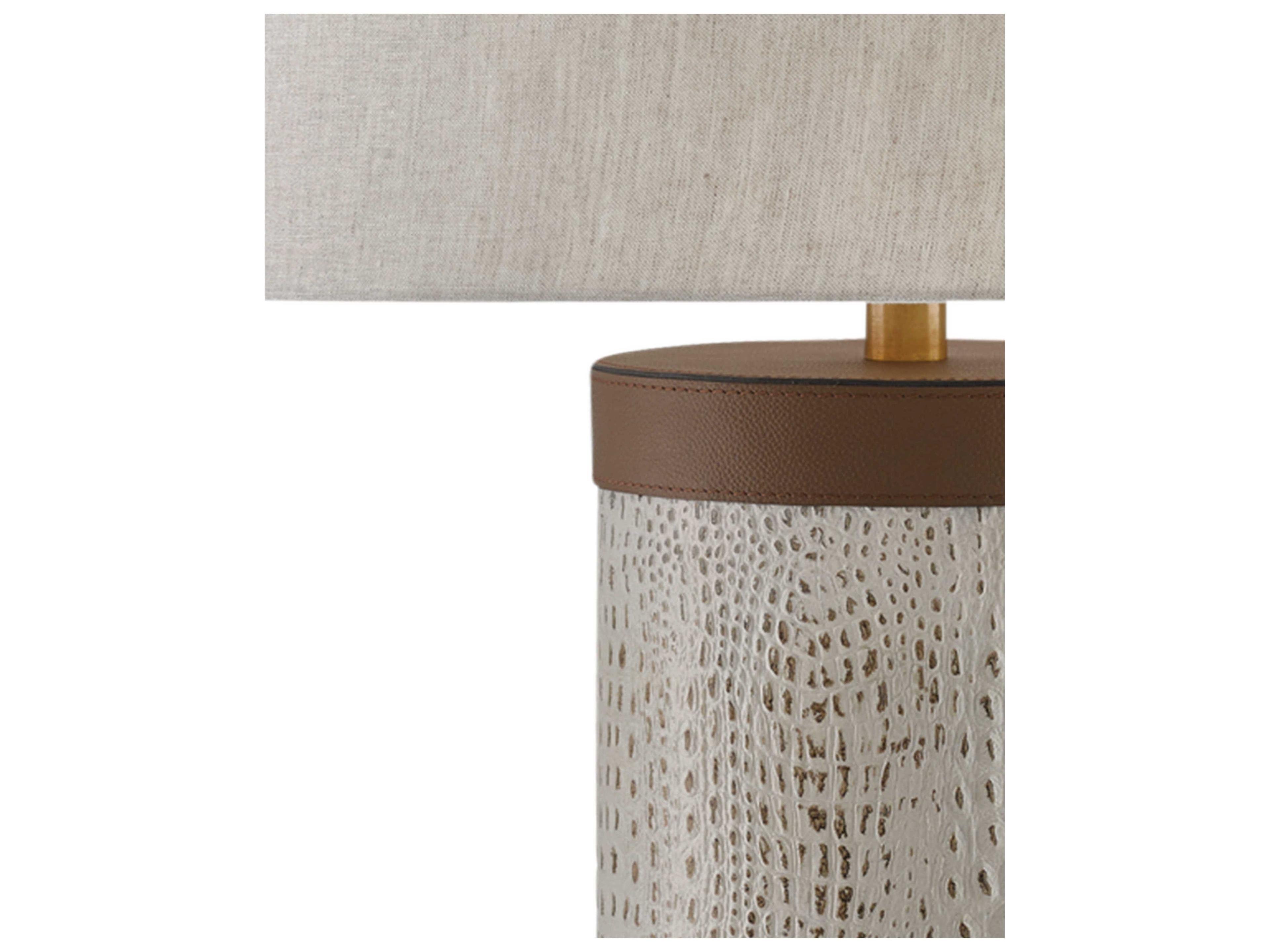 Currey & Company Baptiste Edison Bulb Buffet/Table Ivory Brown Brushed Brass Off White Buffet Lamp with Natural Linen Shade