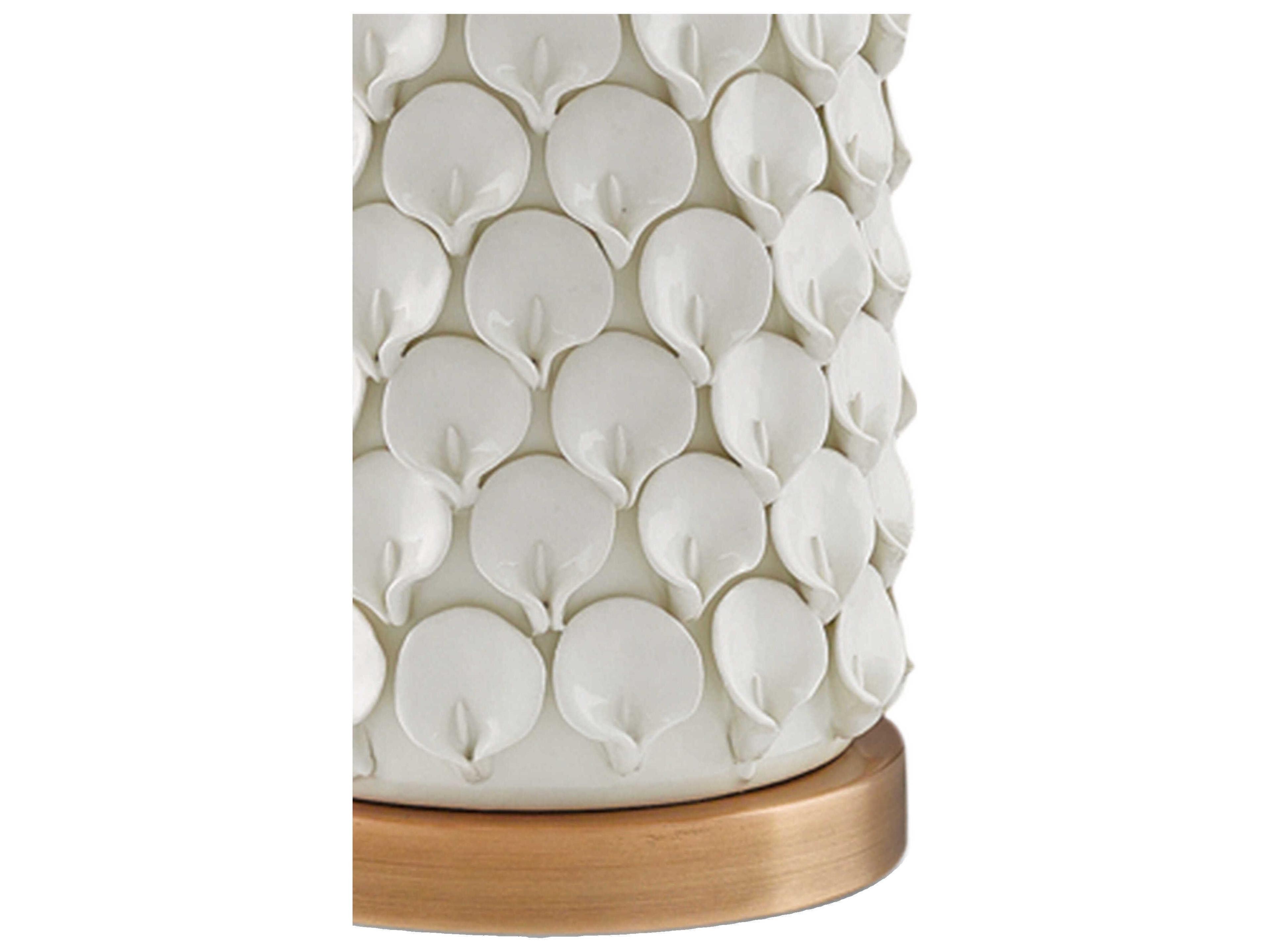 Currey & Company Calla Lily Edison Bulb Buffet/Table Cream Antique Brass Off White Buffet Lamp with Eggshell Shantung Shade