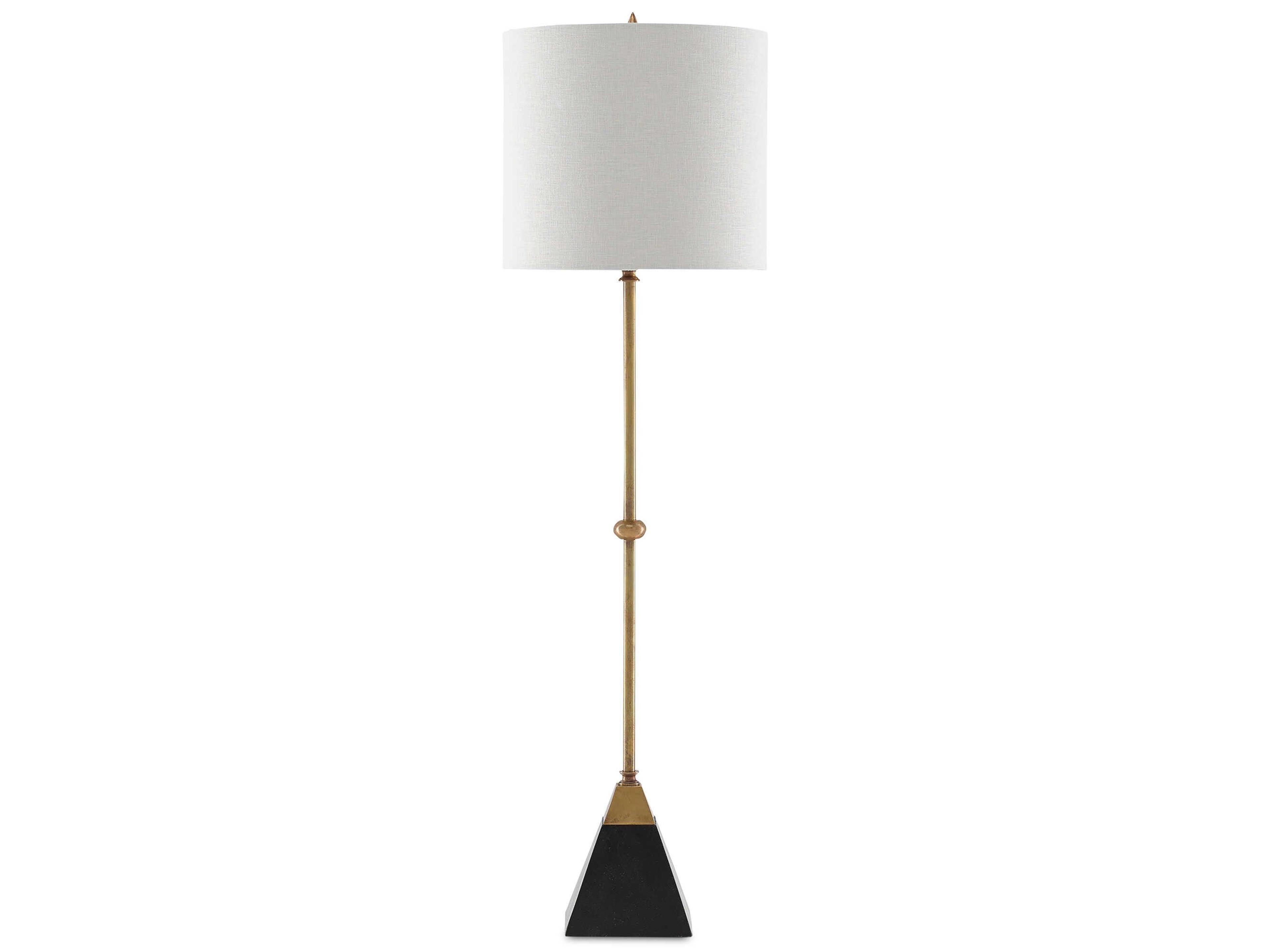 Currey & Company Recluse Buffet/Table Vintage Brass Black Buffet Lamp with Bone Linen Shade