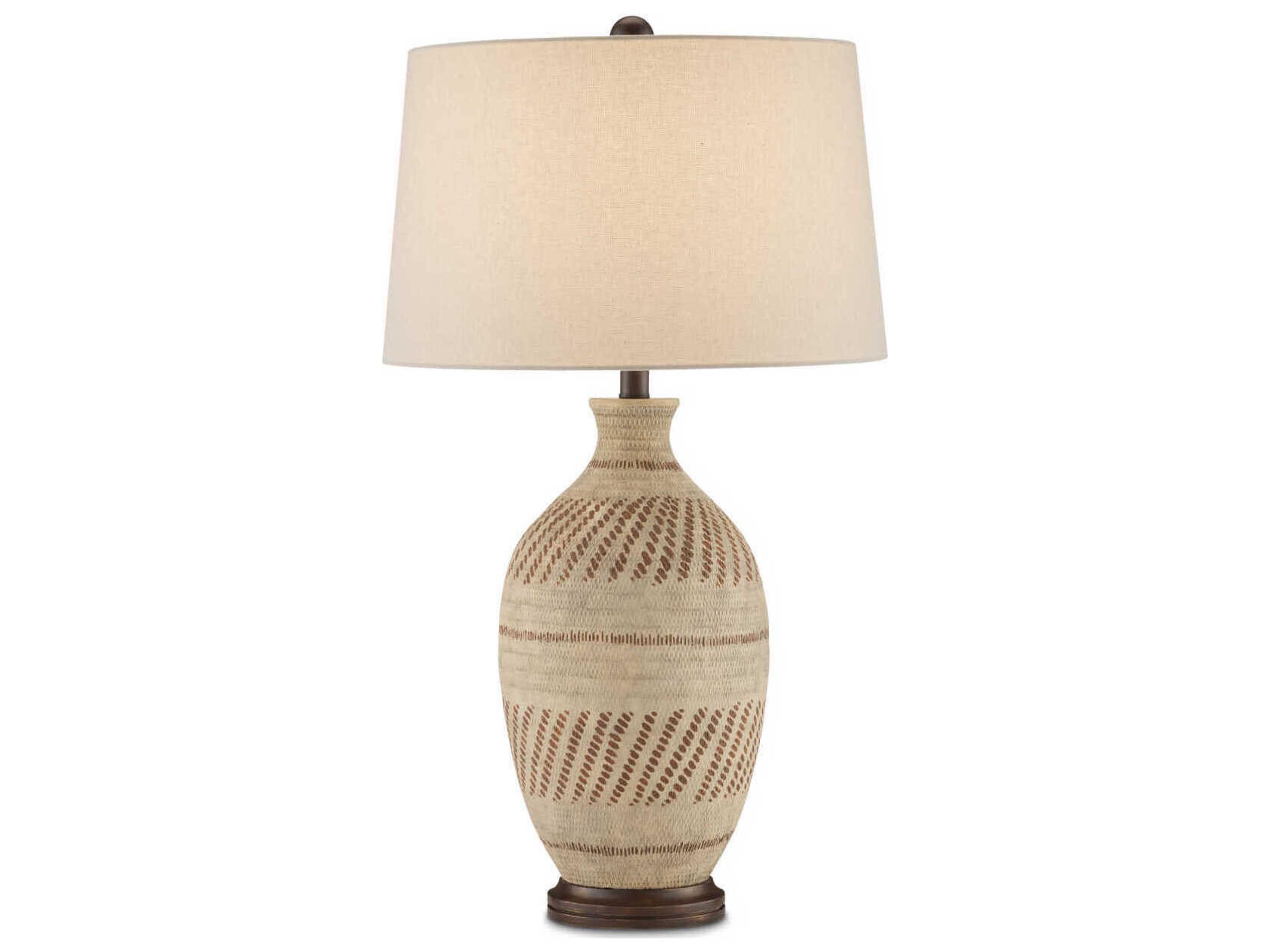 Currey & Company Faiyum Tan Brown Hand-Rubbed Bronze Edison Bulb Buffet/Table Buffet Lamp with Flax Linen Shade