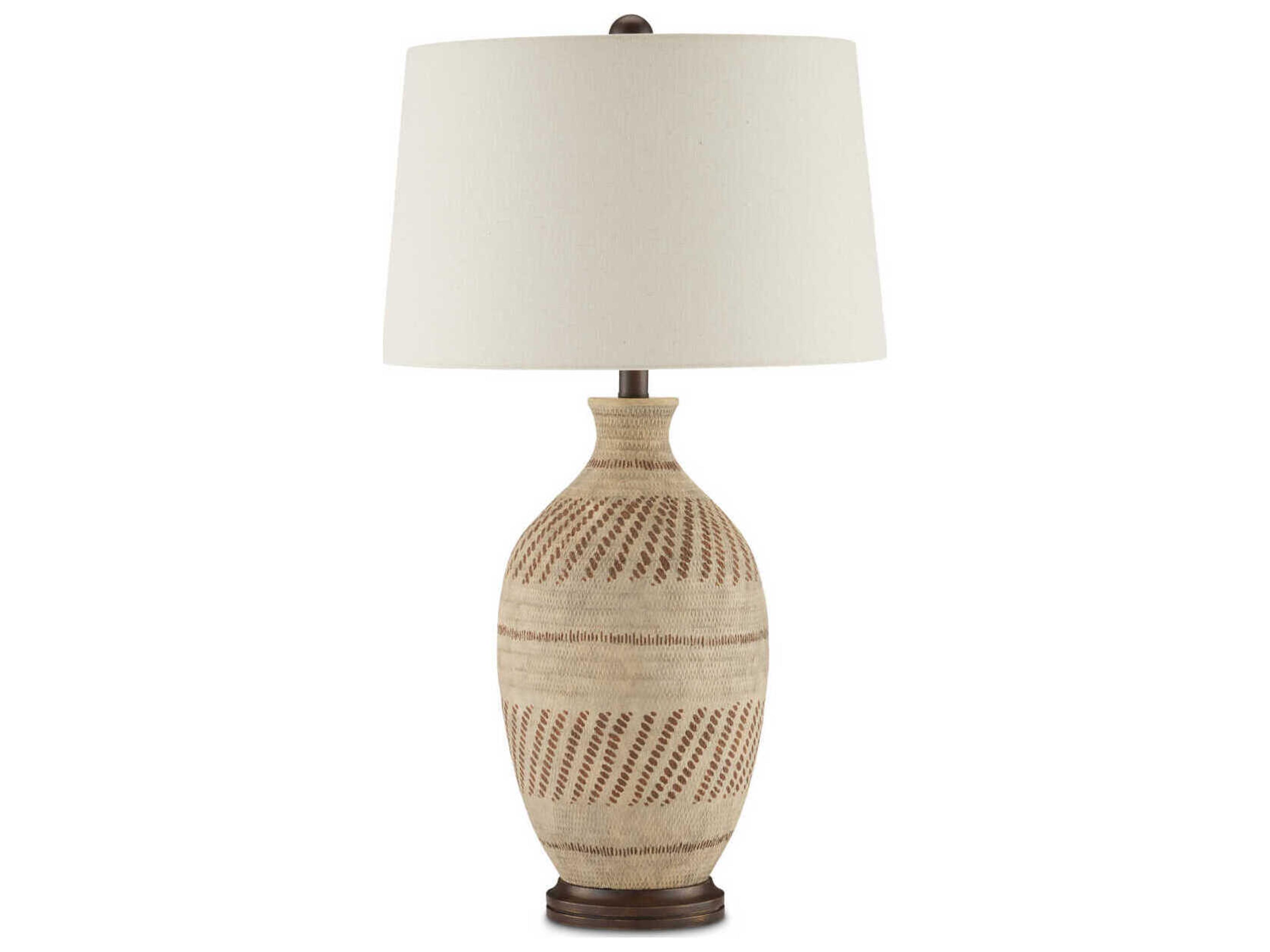 Currey & Company Faiyum Tan Brown Hand-Rubbed Bronze Edison Bulb Buffet/Table Buffet Lamp with Flax Linen Shade