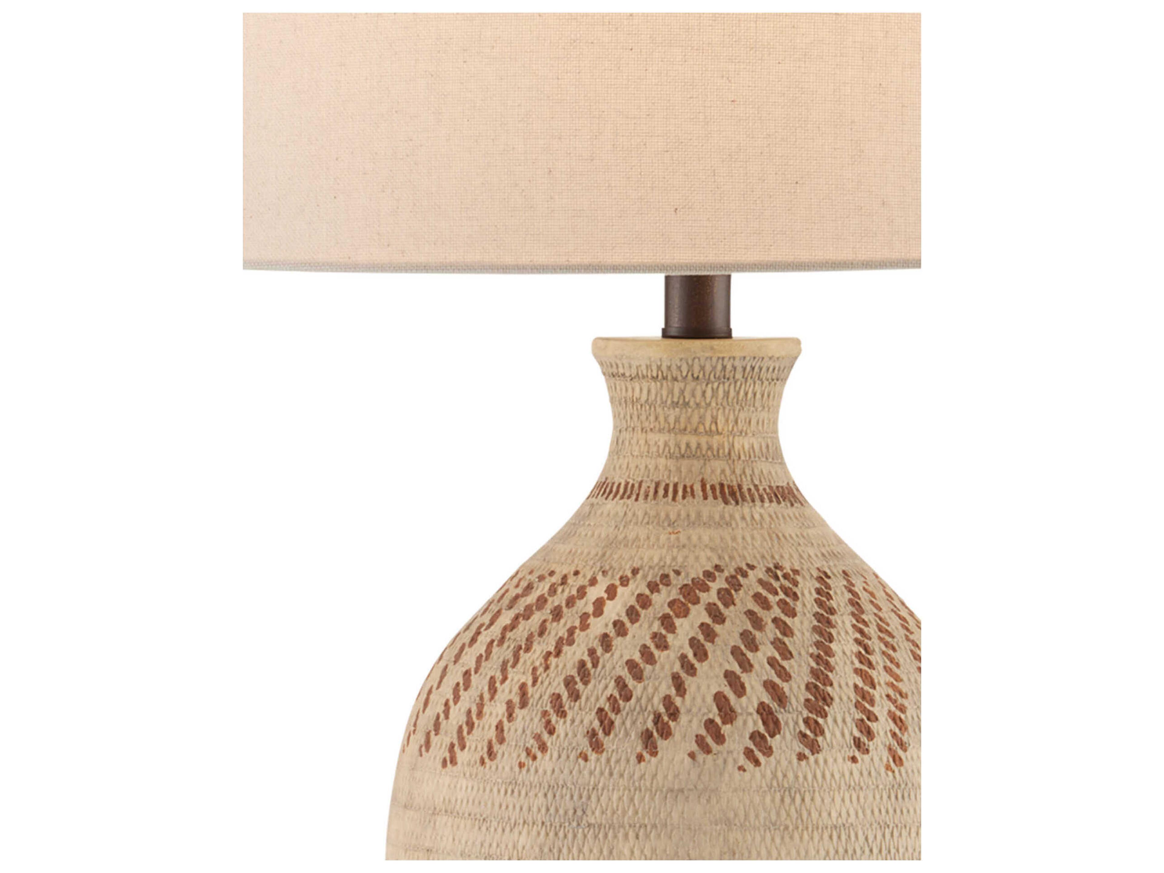 Currey & Company Faiyum Tan Brown Hand-Rubbed Bronze Edison Bulb Buffet/Table Buffet Lamp with Flax Linen Shade