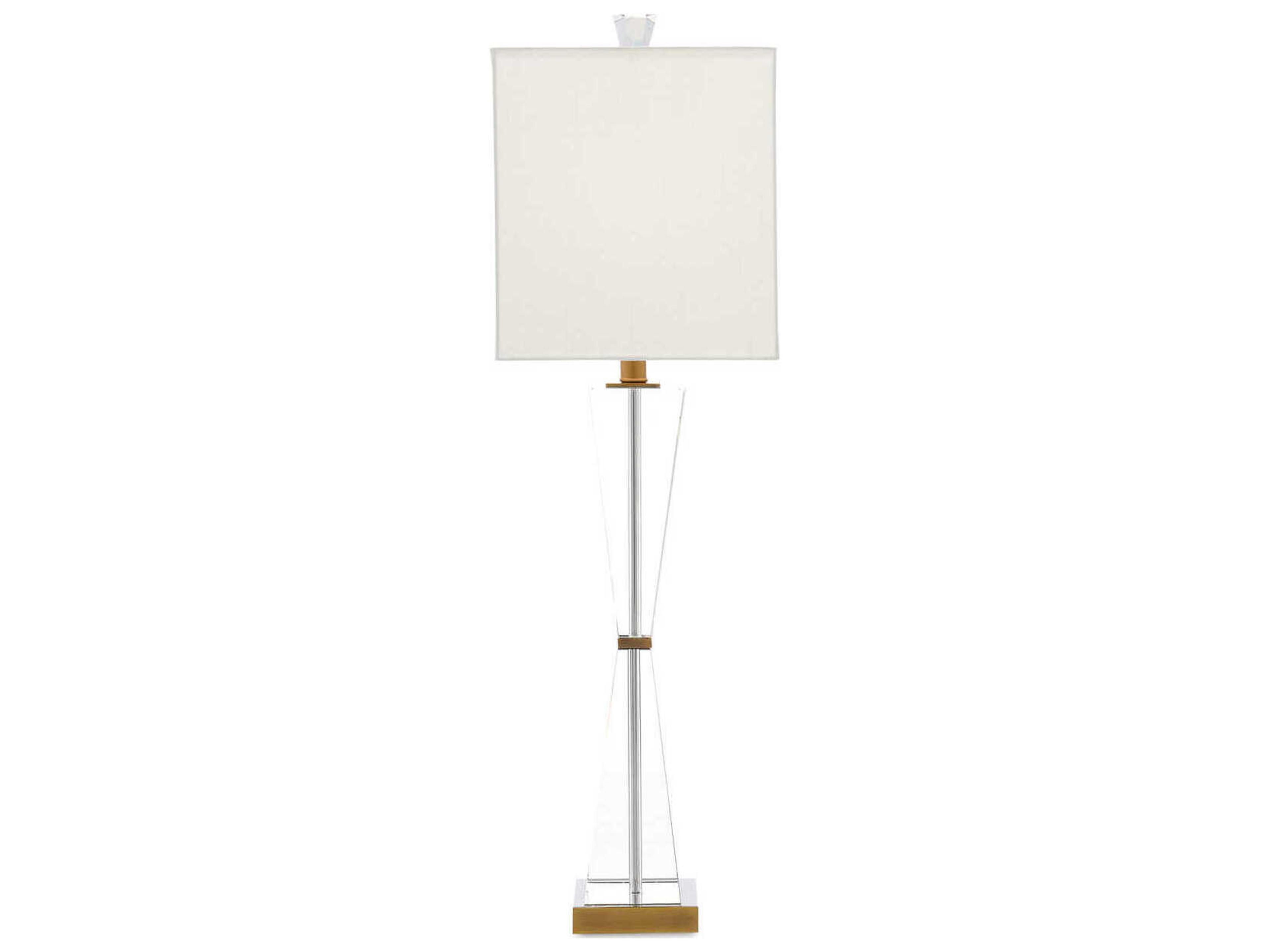 Currey & Company Laelia Crystal Clear Antique Brass Off White Shantung Buffet Lamp