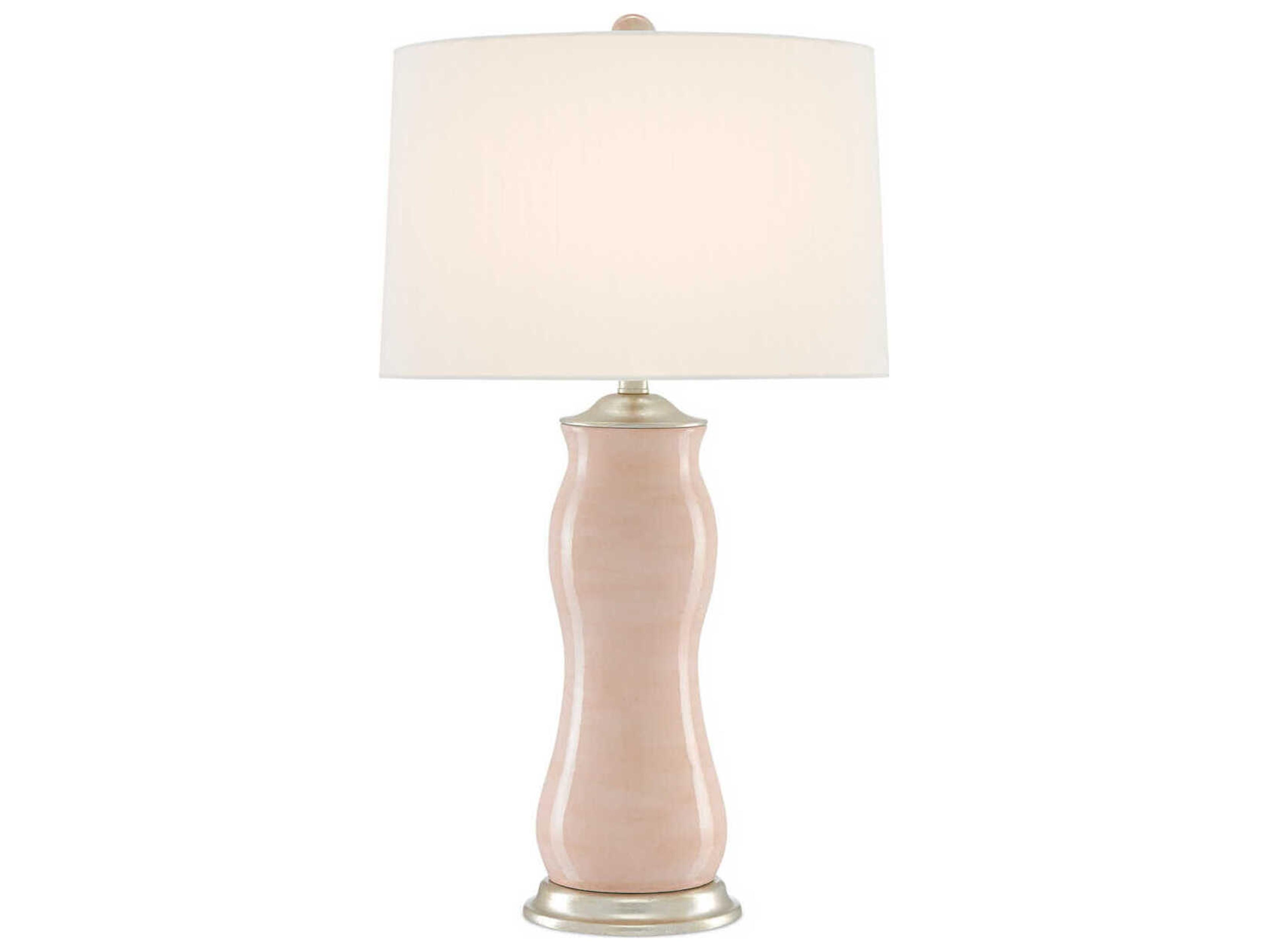 Currey & Company Ondine Blush Silver Leaf Off White Shantung Pink Buffet Lamp