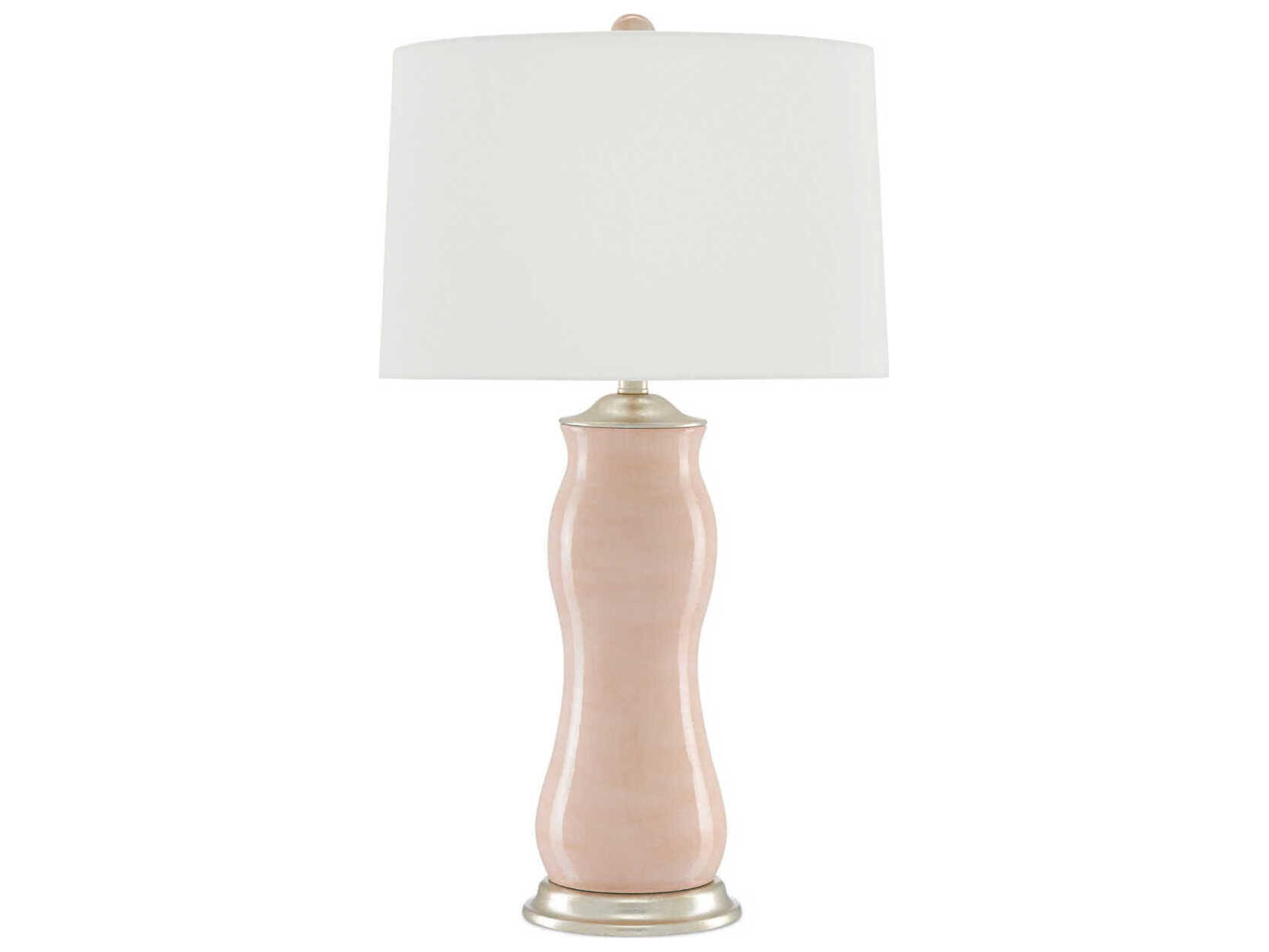 Currey & Company Ondine Blush Silver Leaf Off White Shantung Pink Buffet Lamp