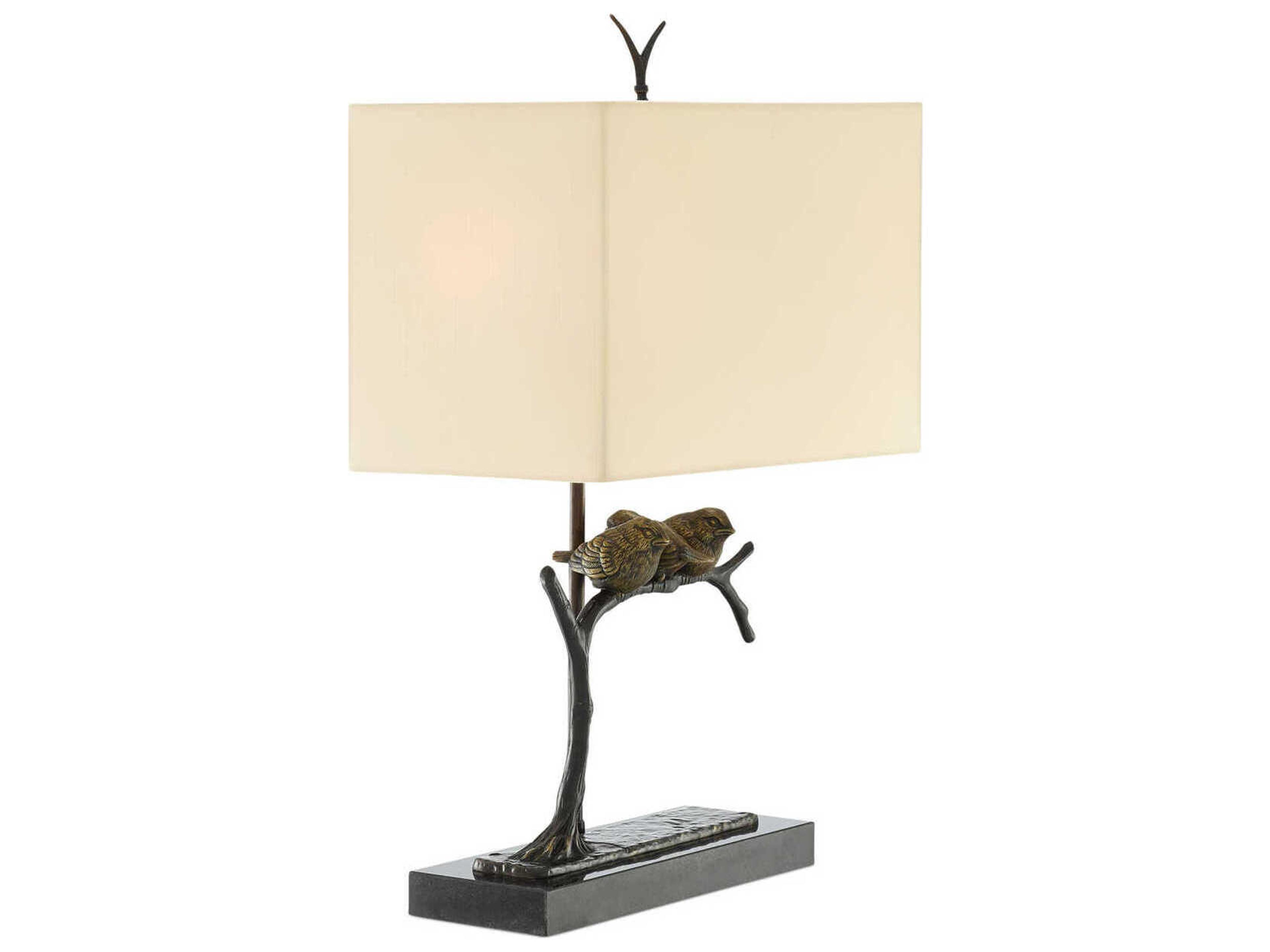 Currey & Company Sparrow Bronze Black Honey Beige Shantung Table Lamp